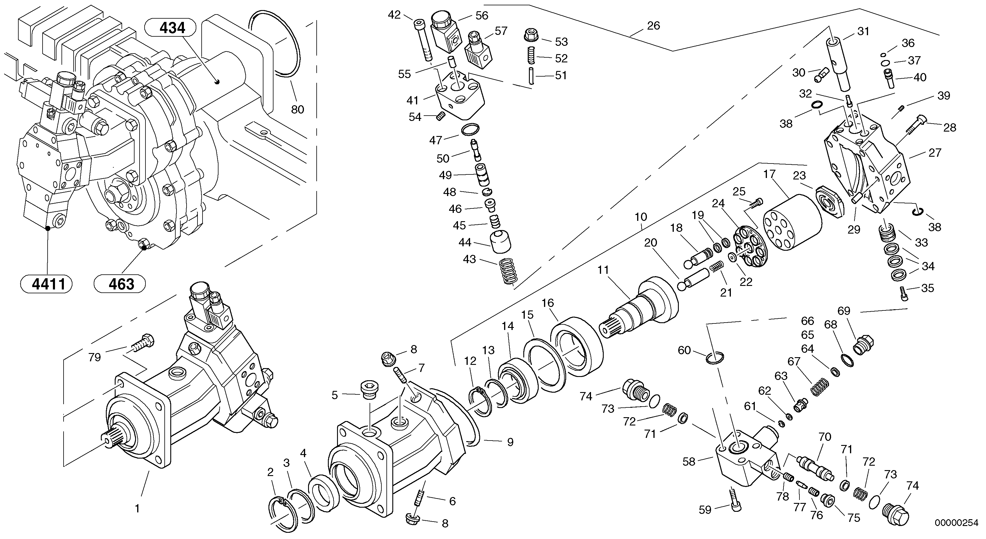 Схема запчастей Volvo L45 TYPE 194, 195 SER NO - 1000 - 104721 Variable displacement motor 2 