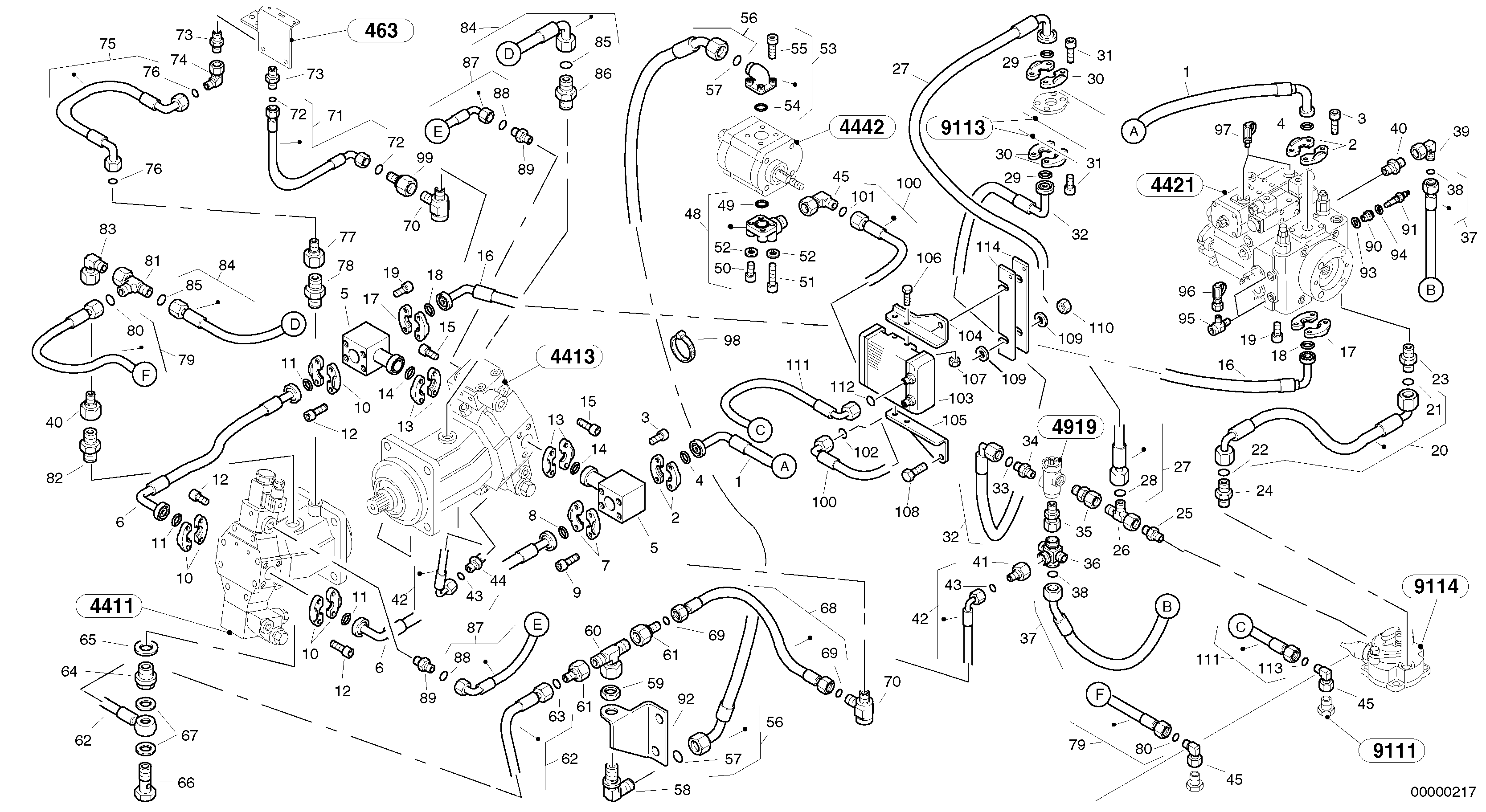 Схема запчастей Volvo L45 TYPE 194, 195 SER NO - 1000 - 61832 Lines - hydrostatic drive 