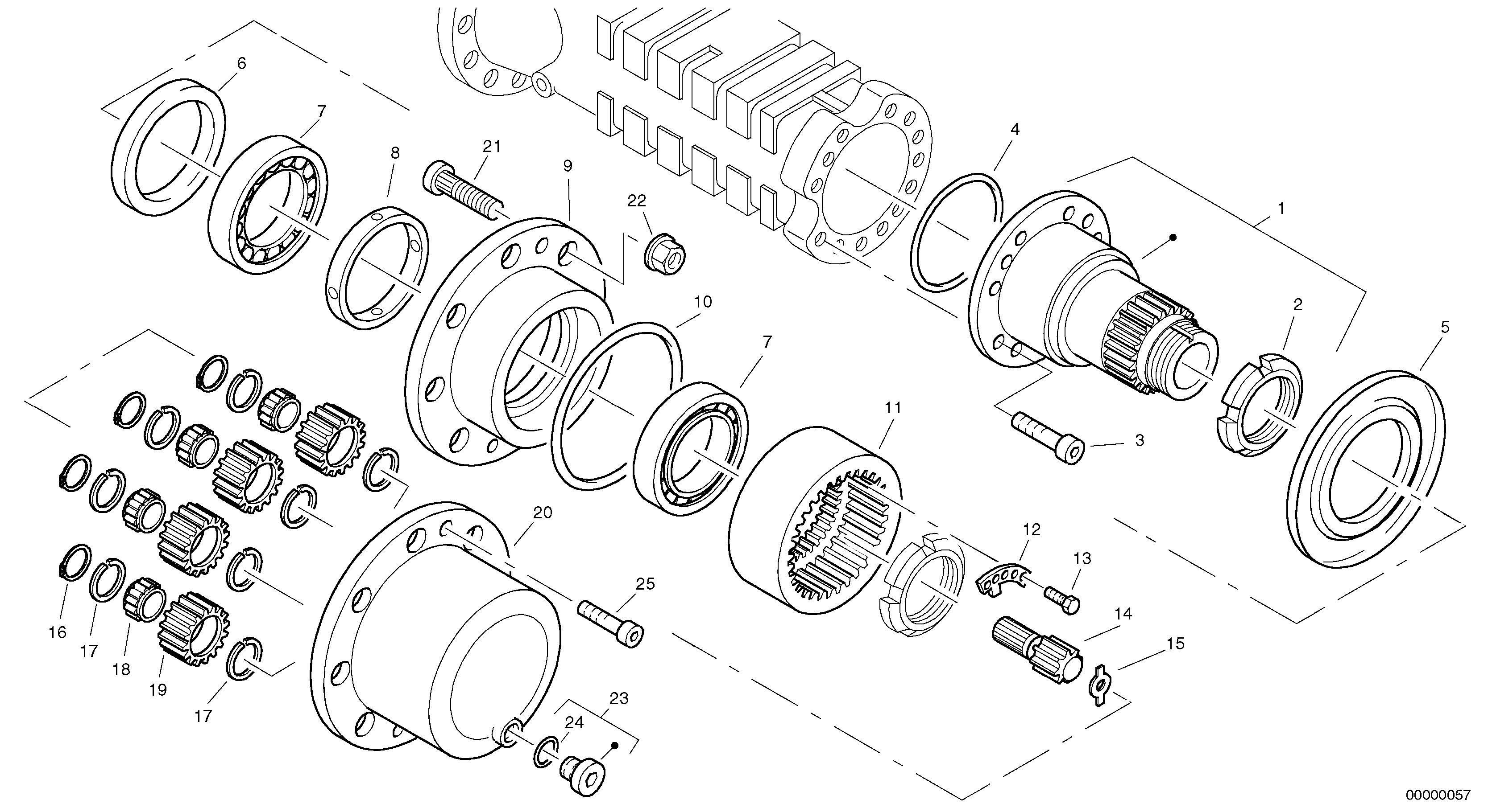 Схема запчастей Volvo L45 TYPE 194, 195 SER NO - 1000 - 9910 Final drive - portal-front axle 