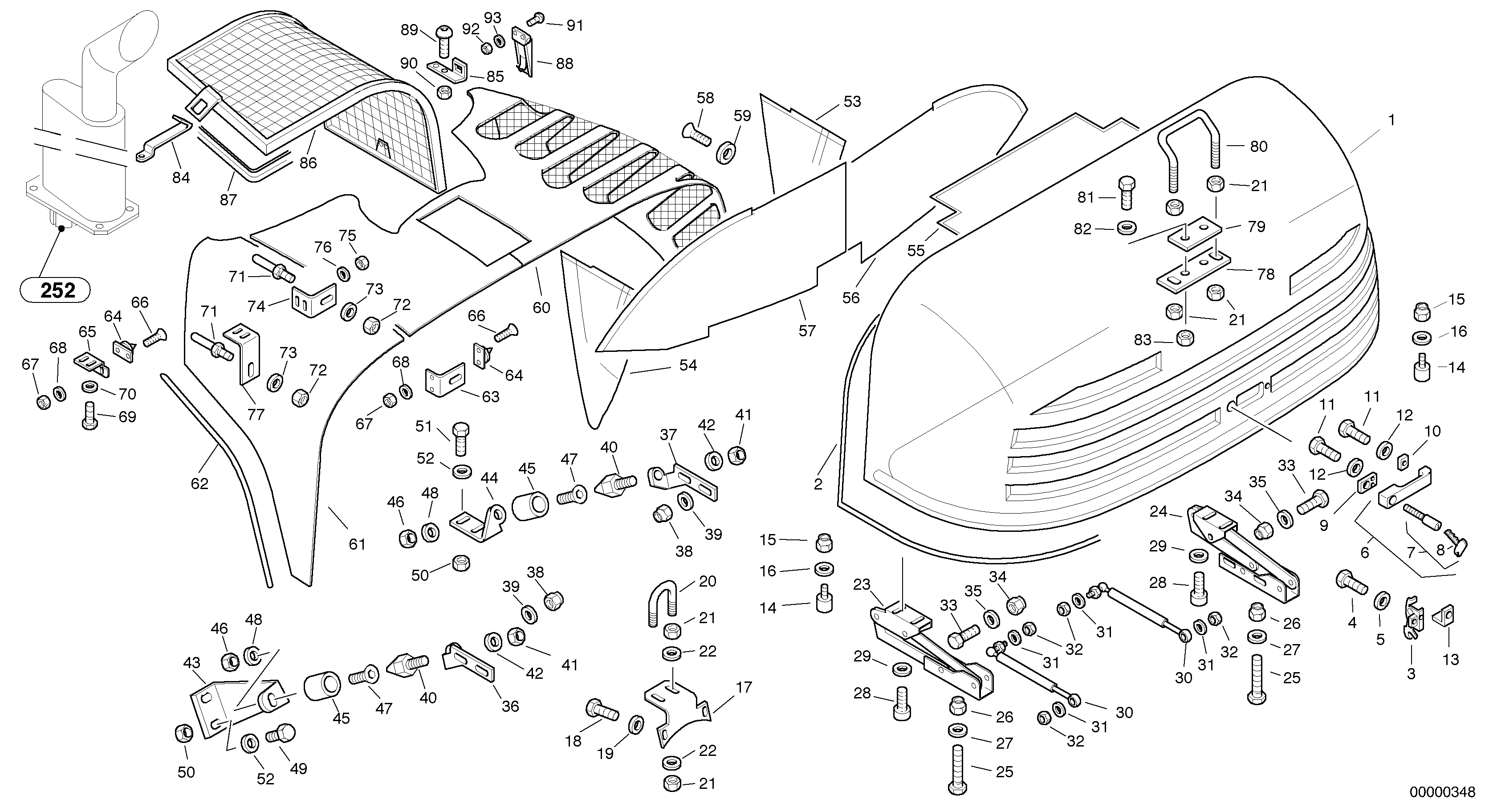Схема запчастей Volvo L45 TYPE 194, 195 SER NO - 1000 - 9528 Engine hood 
