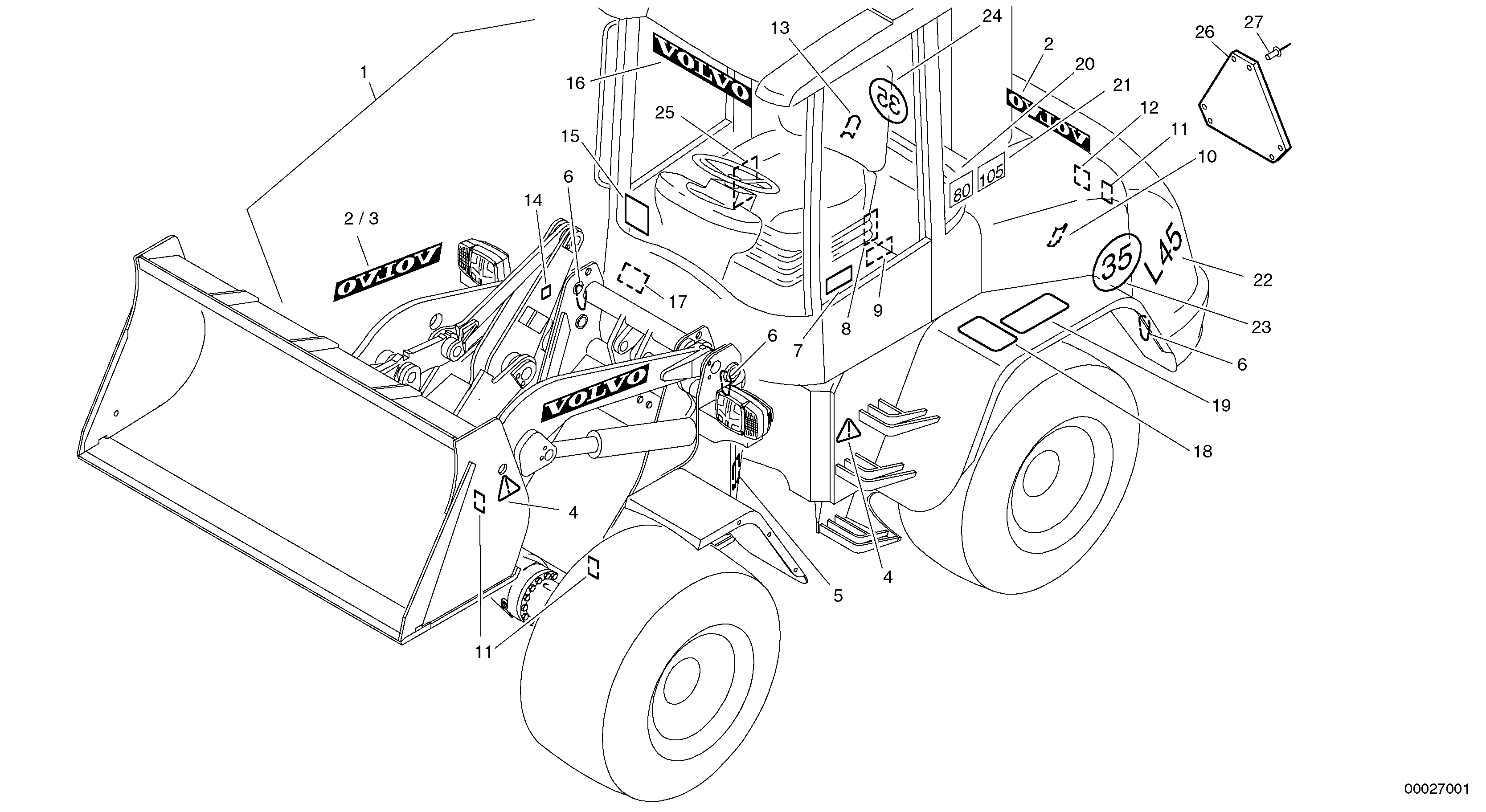 Схема запчастей Volvo L45 TYPE 194, 195 SER NO - 1000 - 36104 Plates 
