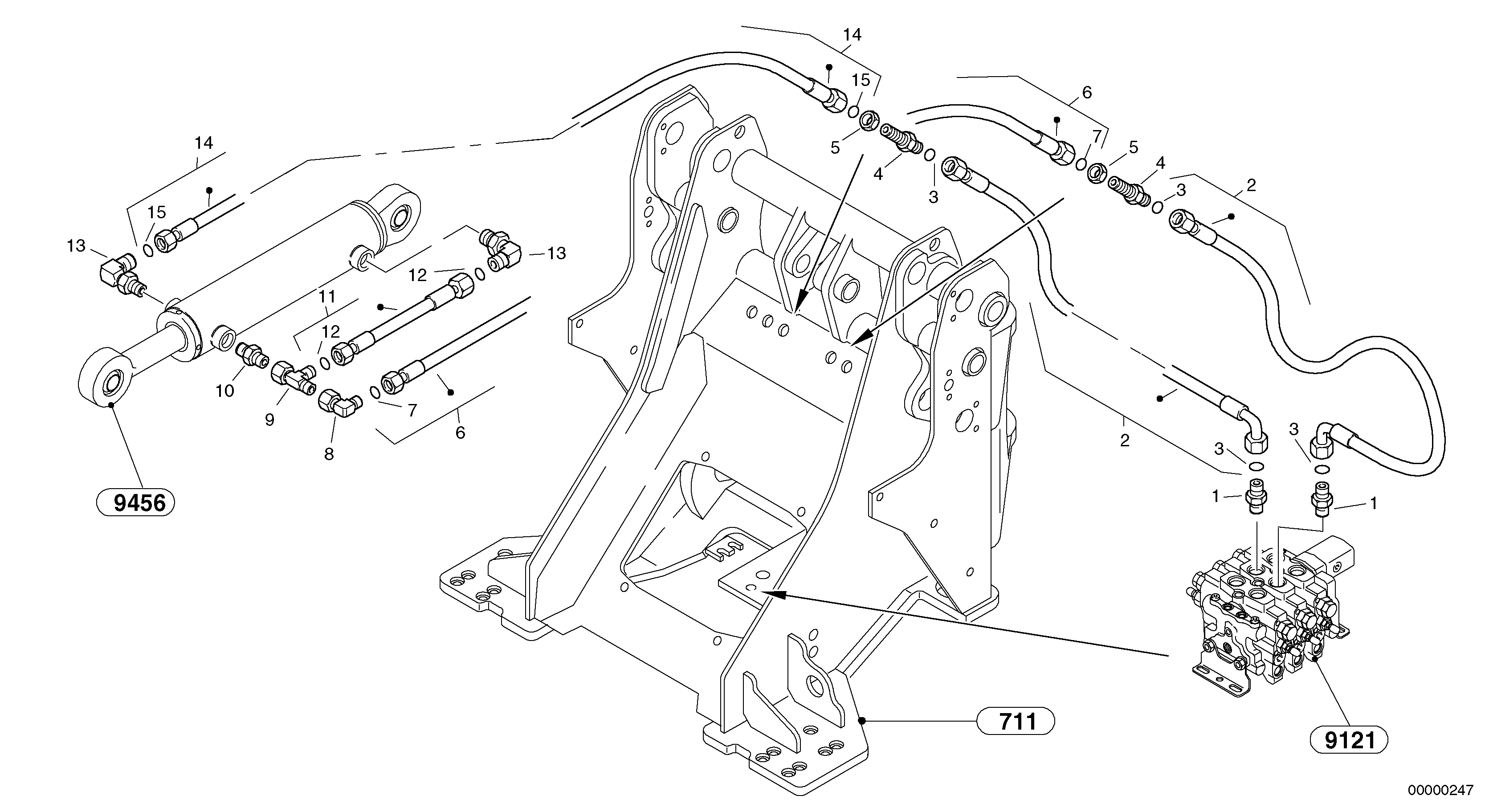 Схема запчастей Volvo L45 TYPE 194, 195 SER NO - 1000 - 18121 Hydraulic lines - tilt hydraulic 