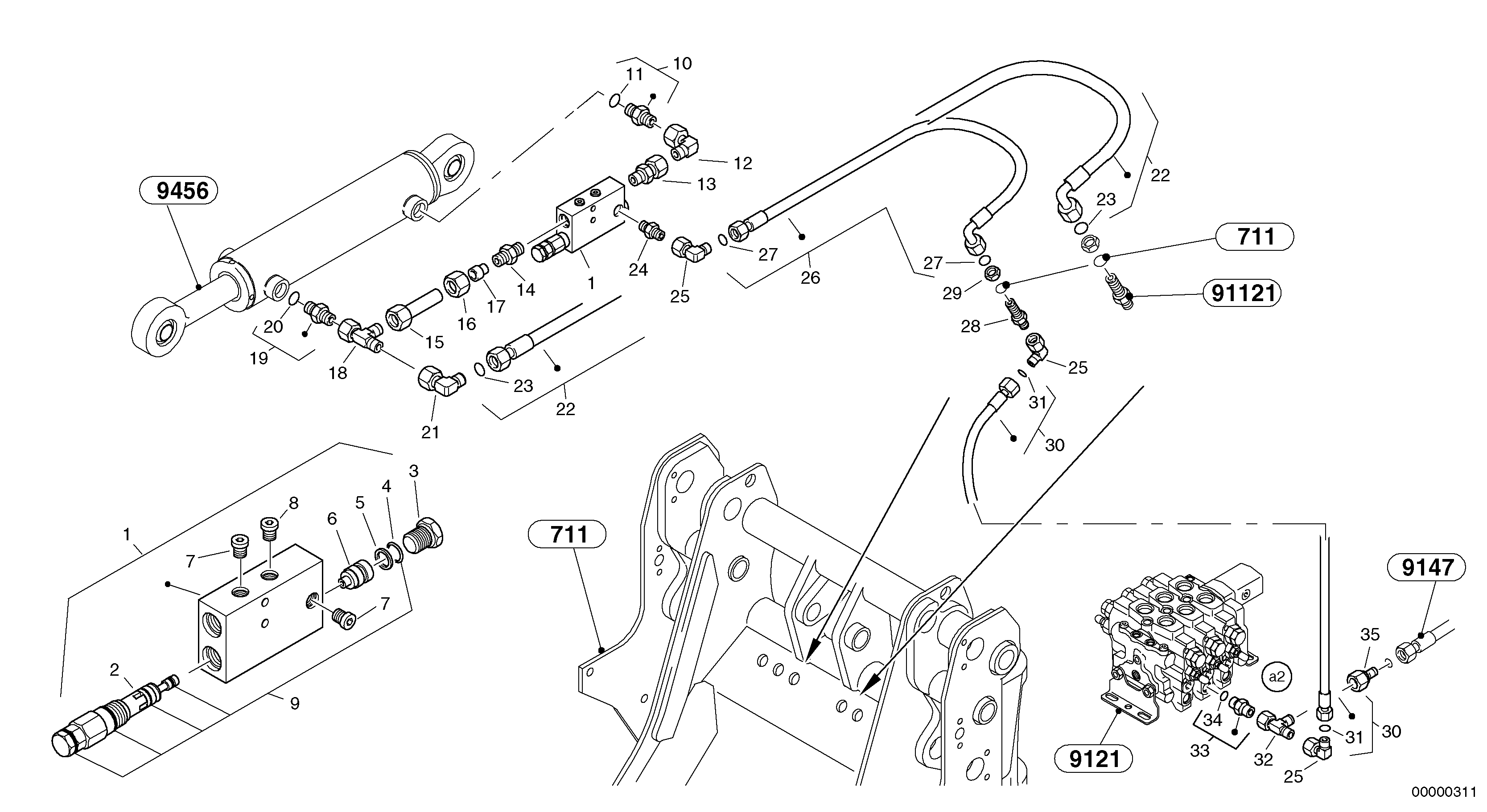 Схема запчастей Volvo L45 TYPE 194, 195 SER NO - 1000 - 104415 Line fracture safety - Tilt 