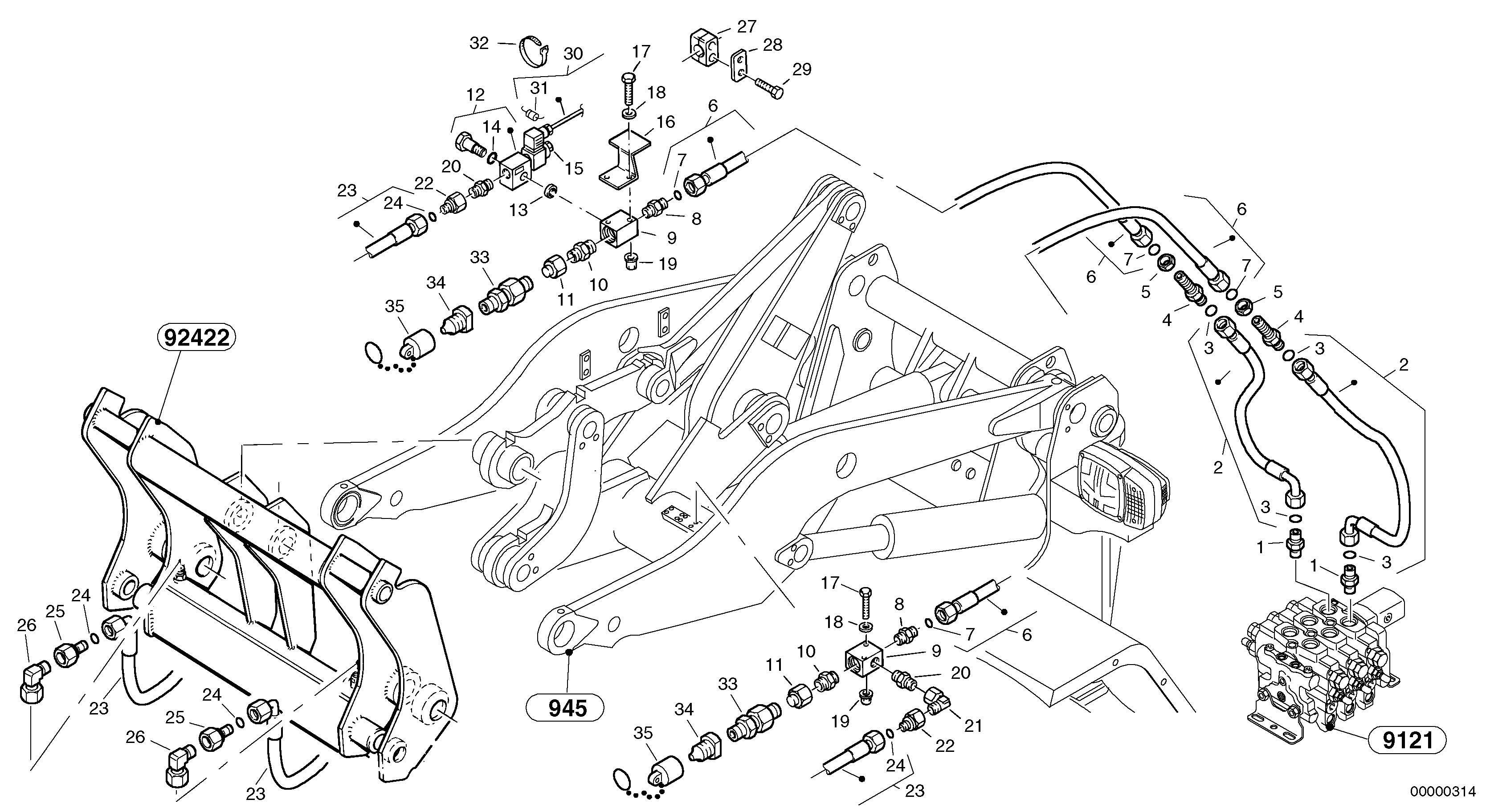 Схема запчастей Volvo L45 TYPE 194, 195 SER NO - 1000 - 53648 Lines to attachment mounting plate - Tpv 
