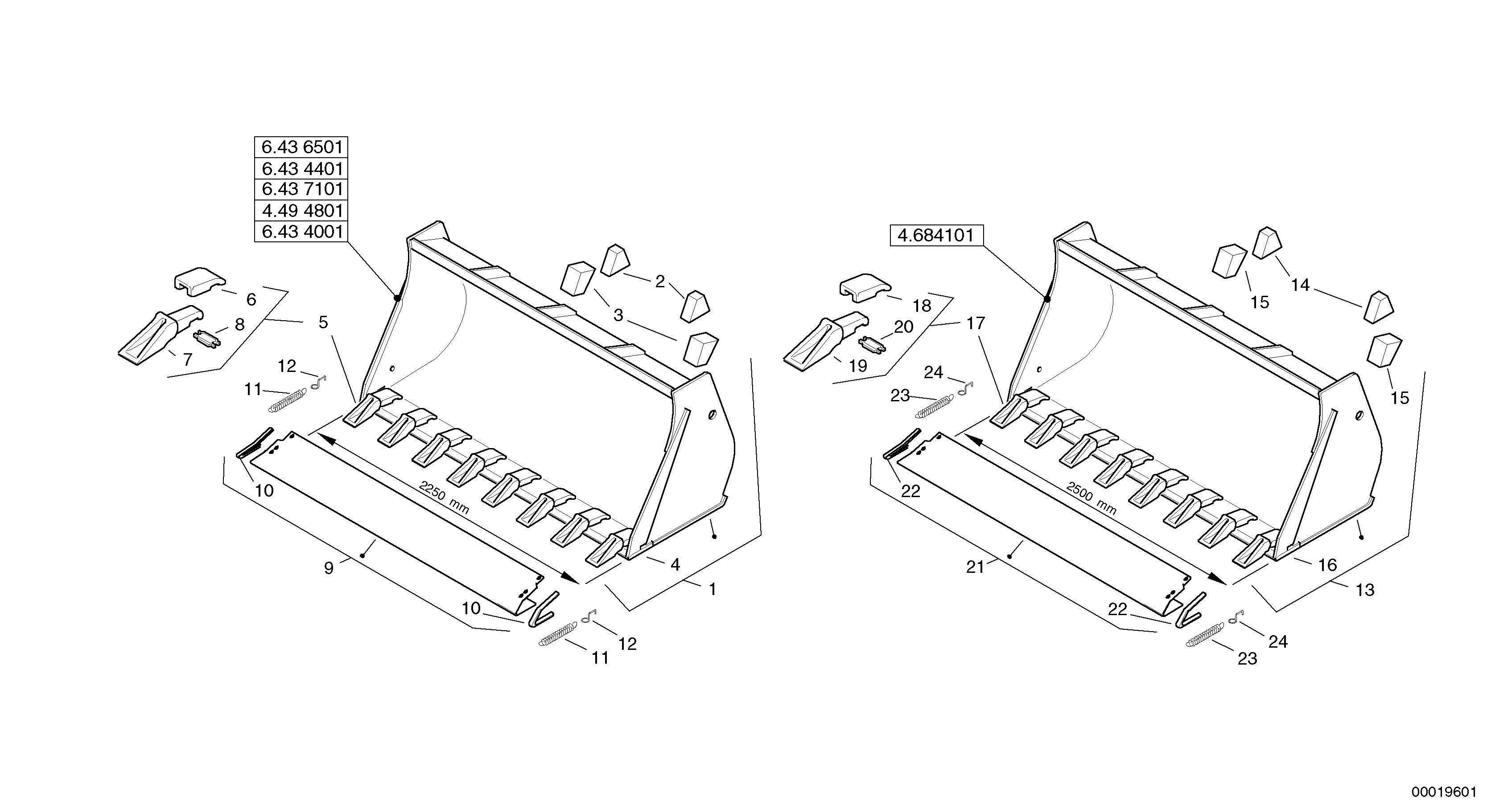 Схема запчастей Volvo L45 TYPE 194, 195 SER NO - 1000 - 22303 Bucket with teeth - Tpz 