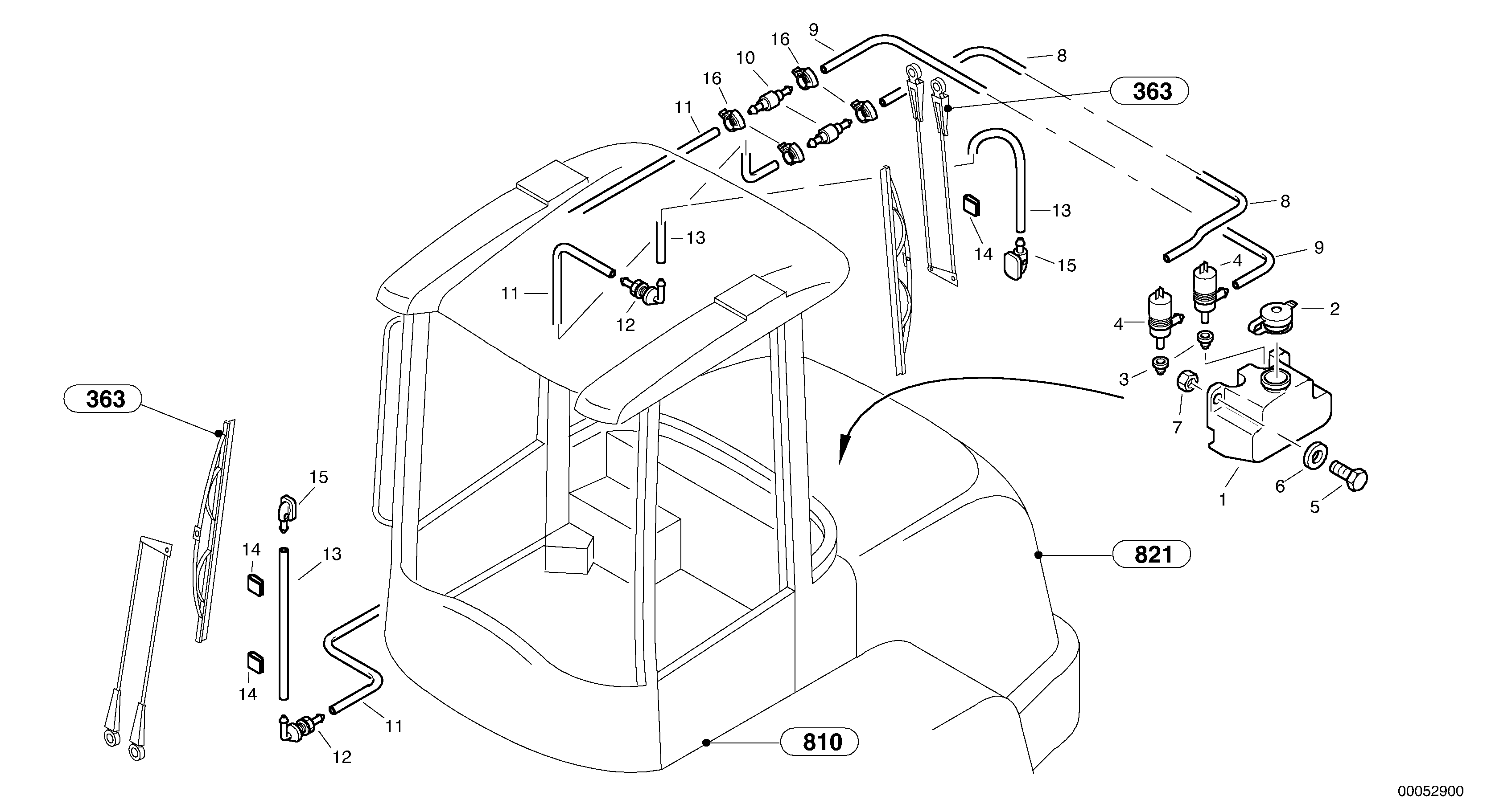 Схема запчастей Volvo L32B TYPE 184 - 6762 Windscreen washer system 