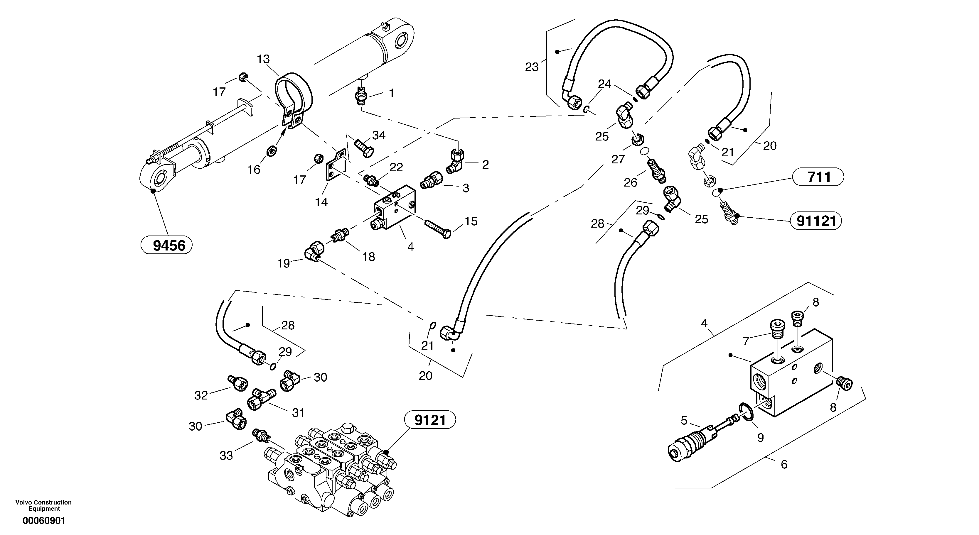 Схема запчастей Volvo L32B TYPE 184 - 6985 Line fracture safety - Tilt 