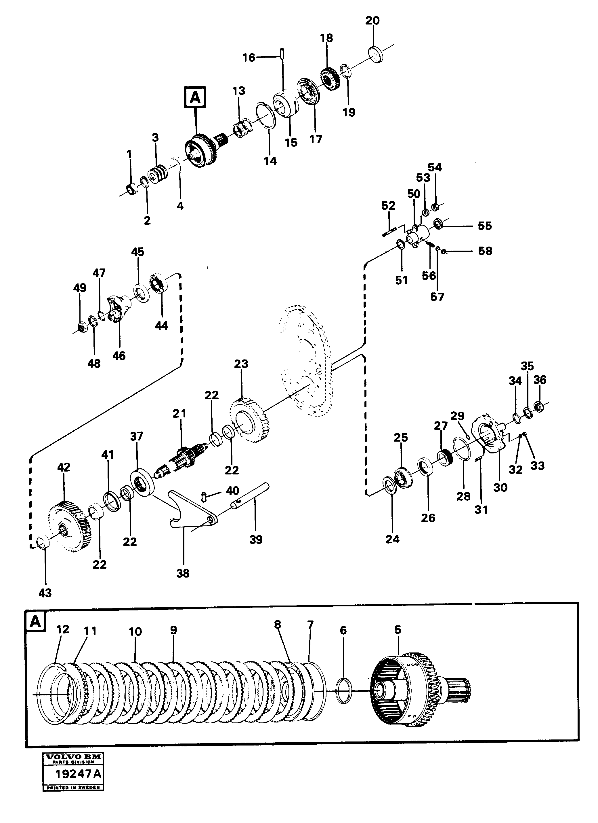 Схема запчастей Volvo L30 - 51990 Reverse clutch and output shaft 6-speed Gear Transmission L30 L30