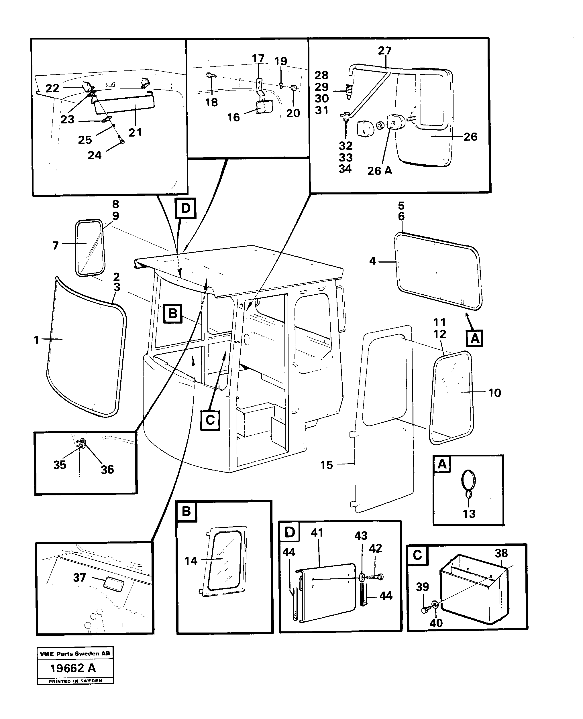 Схема запчастей Volvo L30 - 52271 Glass panes and interior components L30 L30