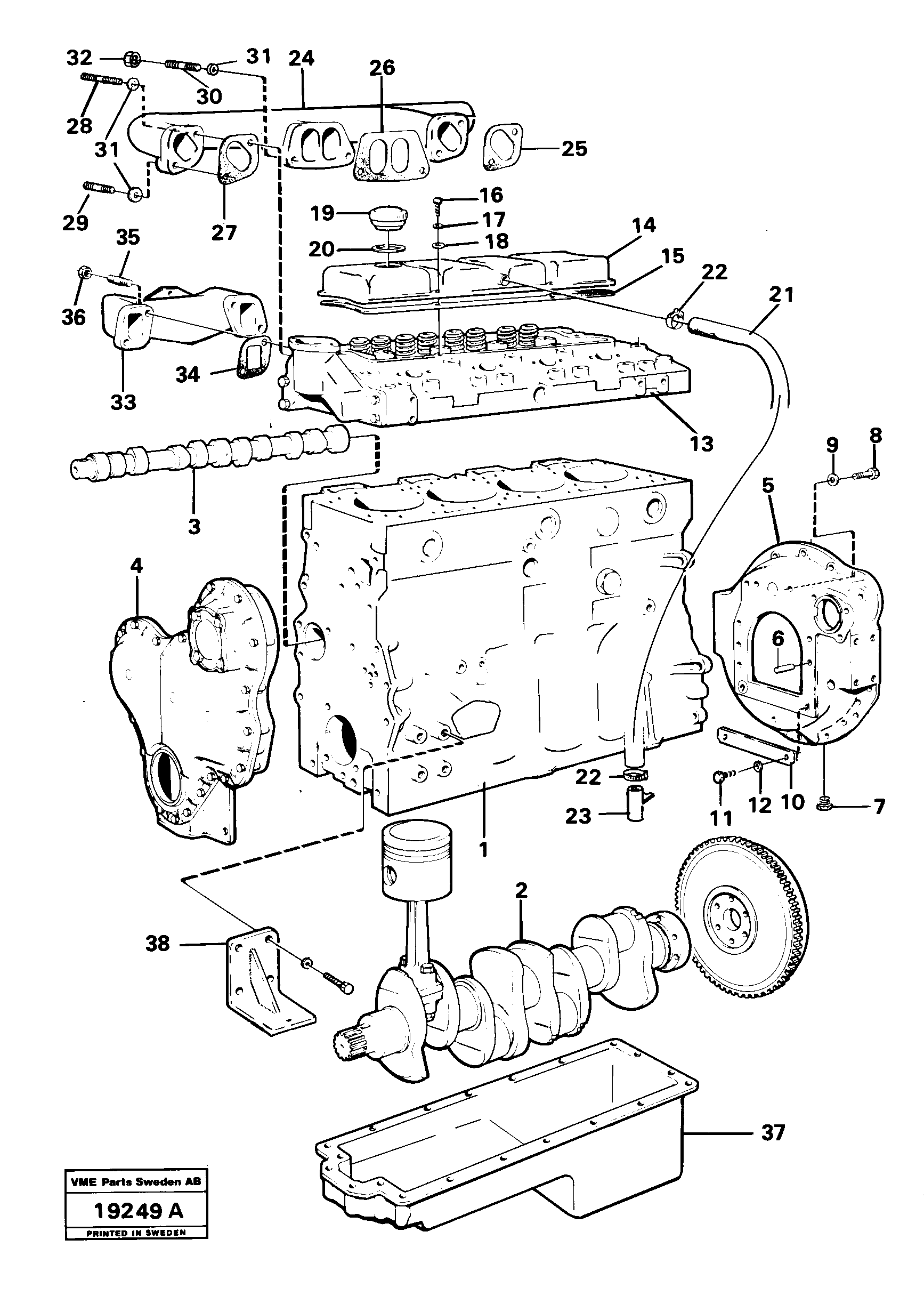 Схема запчастей Volvo L30 - 72054 Engine with fitting parts L30 L30