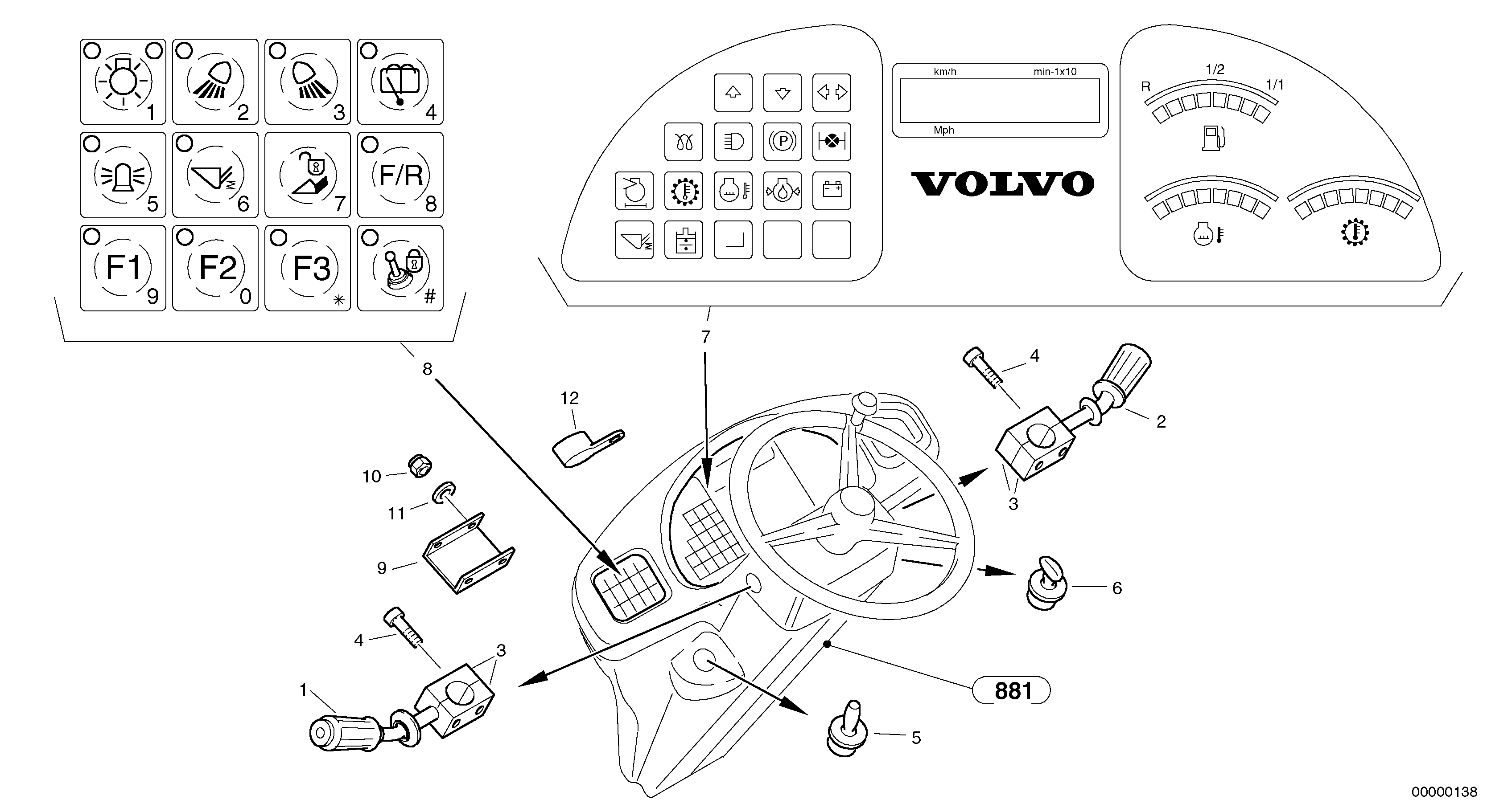 Схема запчастей Volvo L30 - 16701 Instruments panel L30 TYPE 180, 181 SER NO - 2200