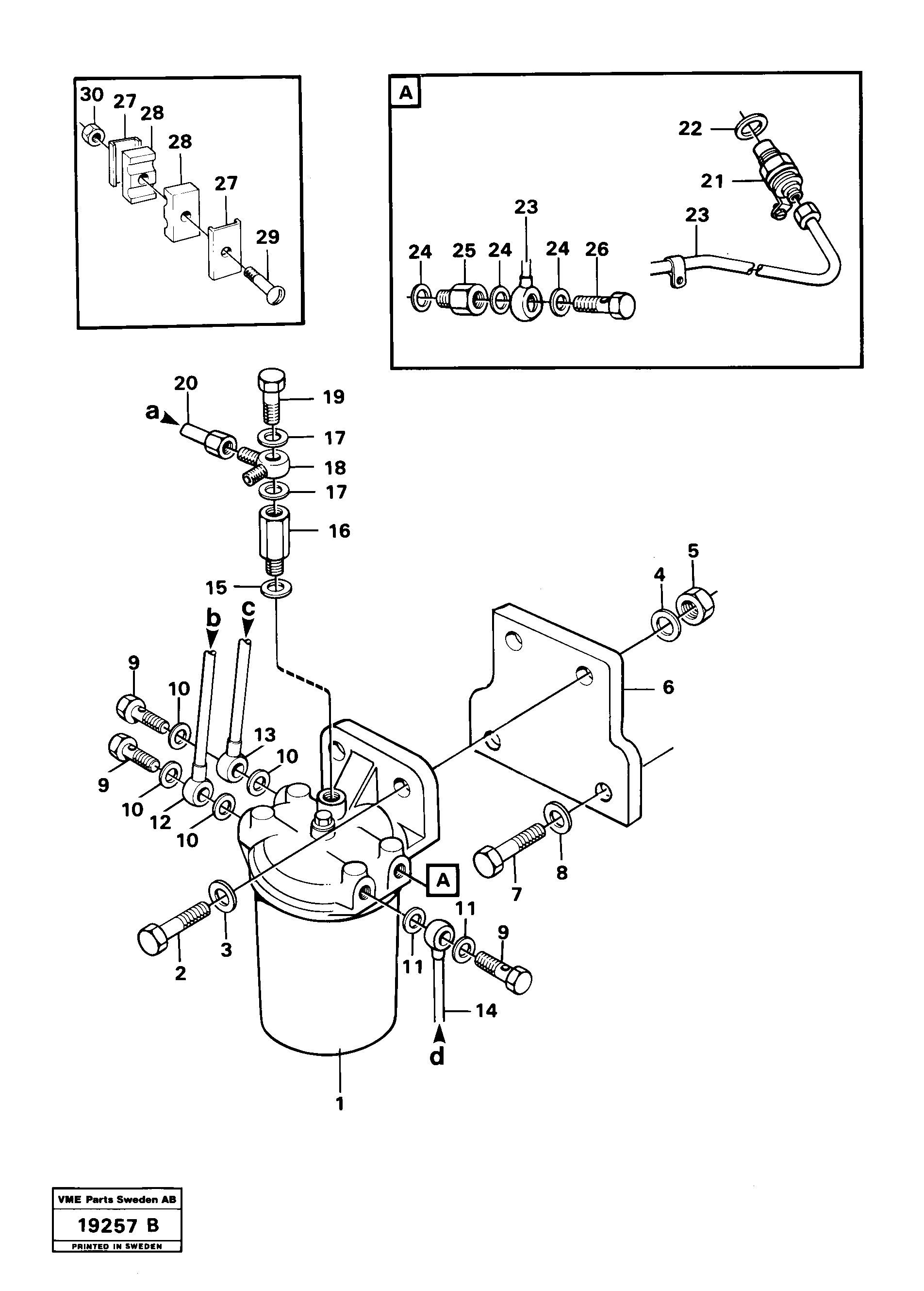 Схема запчастей Volvo L30 - 36018 Fuel filter with fitting parts L30 L30