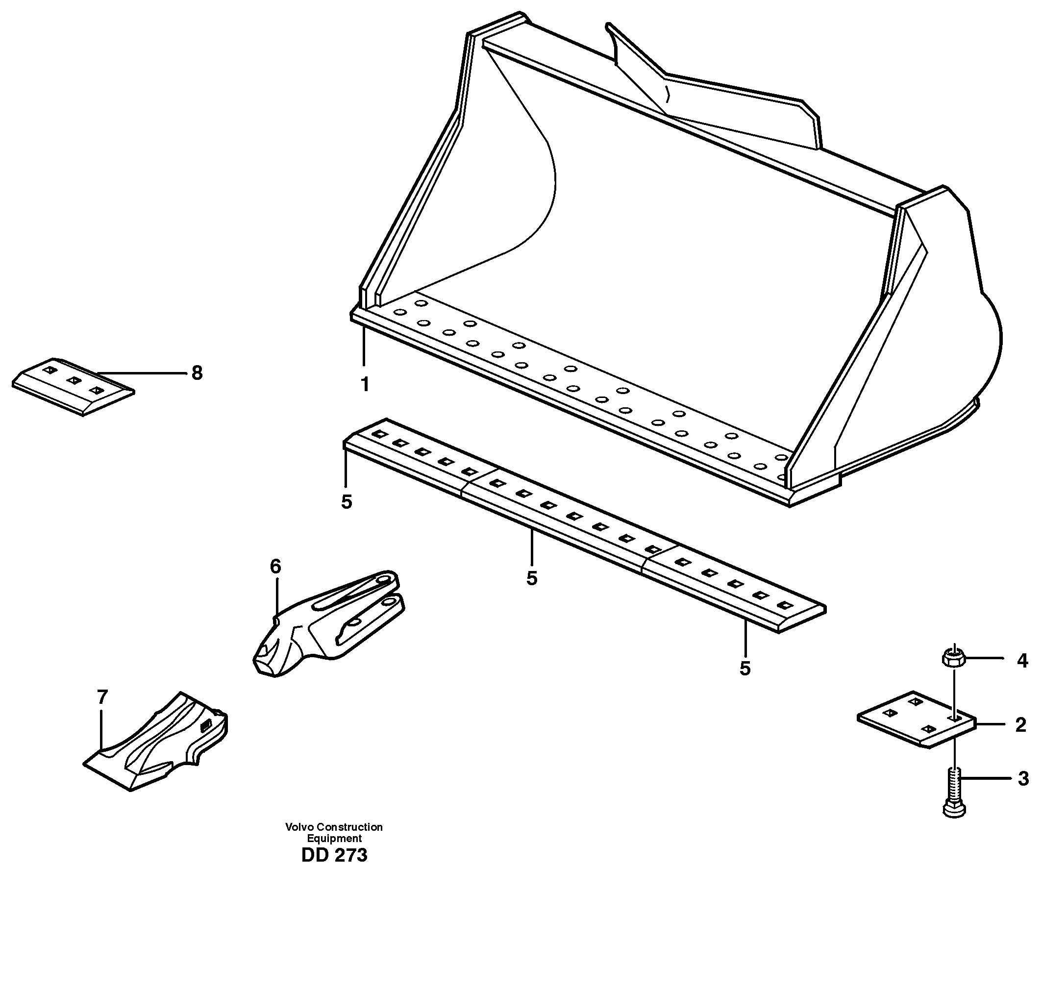 Схема запчастей Volvo L30 - 22449 Bucket, straight lip, alt. edge savers or teeth ATTACHMENTS ATTACHMENTS BUCKETS
