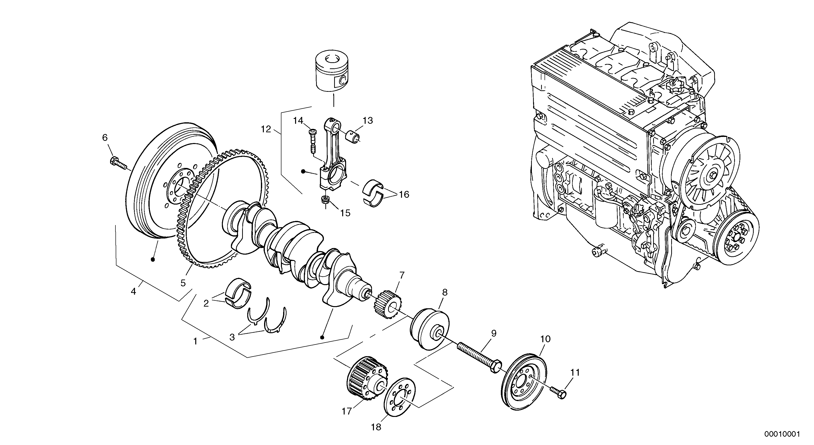 Схема запчастей Volvo L30B - 1523 Коленчатый вал (коленвал) L30B SER NO - 1803869 / 1812999 / 1822999