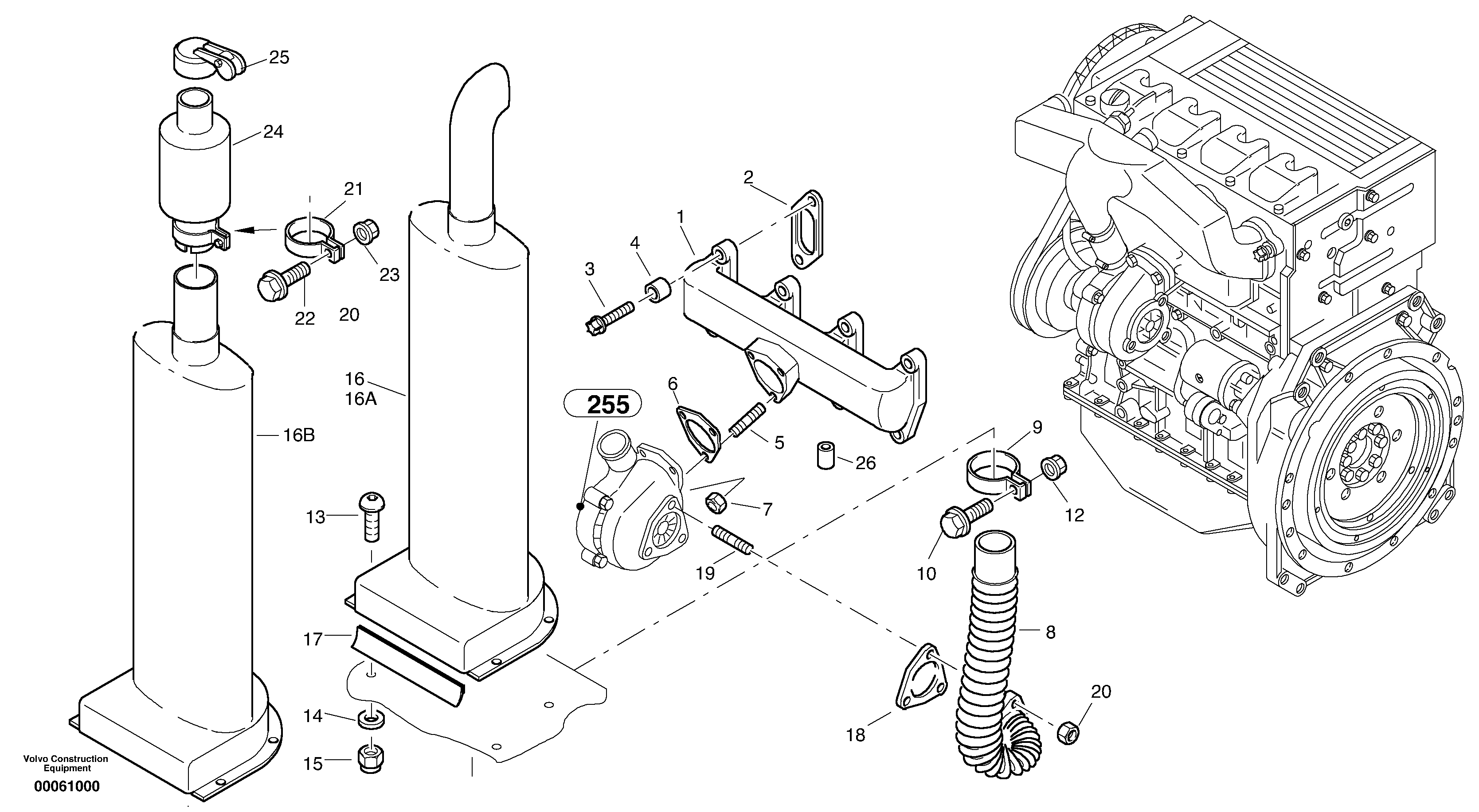 Схема запчастей Volvo L30B - 3610 Выхлопная система L30B SER NO - 1803869 / 1812999 / 1822999