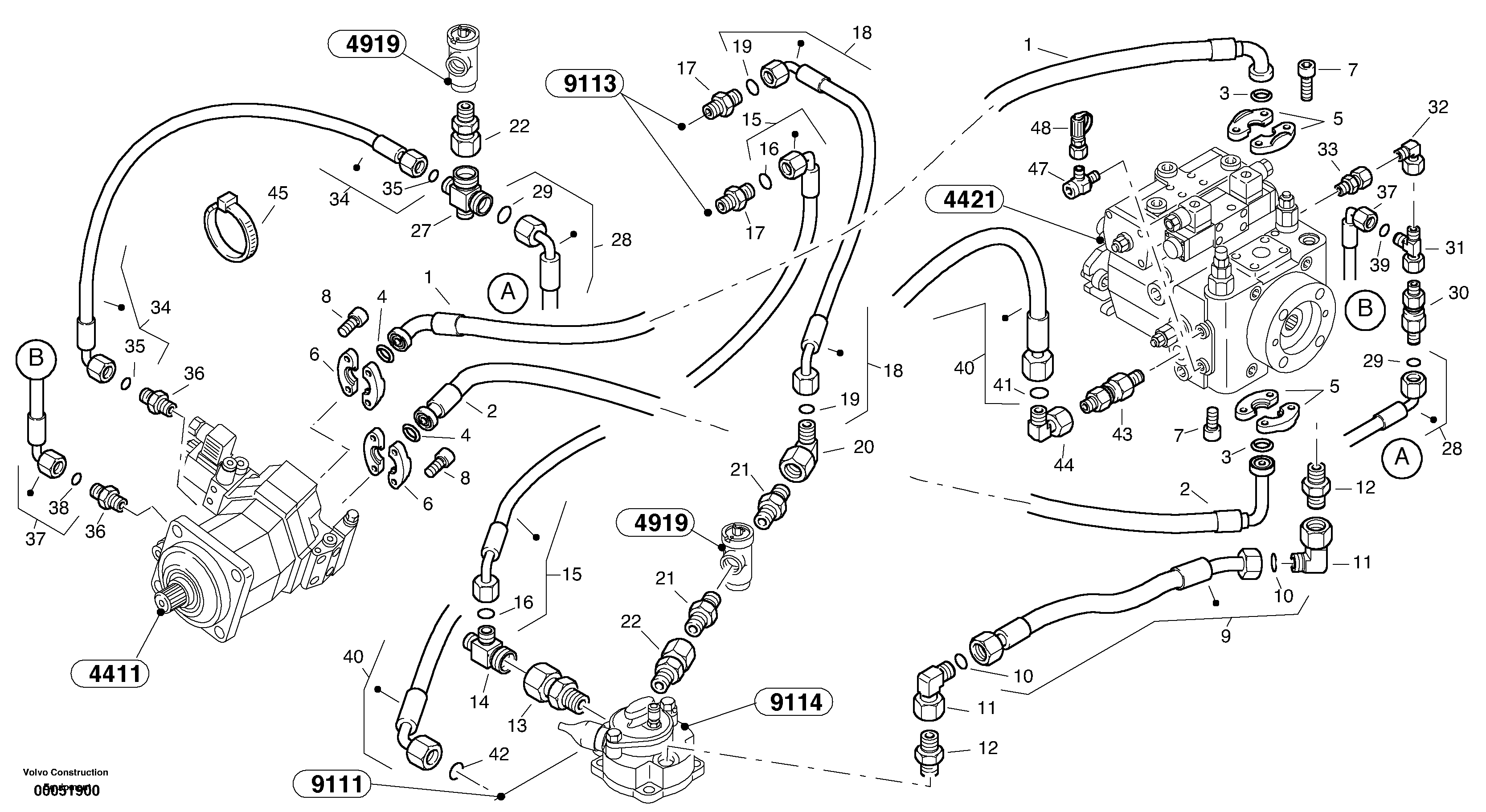 Схема запчастей Volvo L30B - 4886 Lines - hydrostatic drive L30B SER NO - 1803869 / 1812999 / 1822999