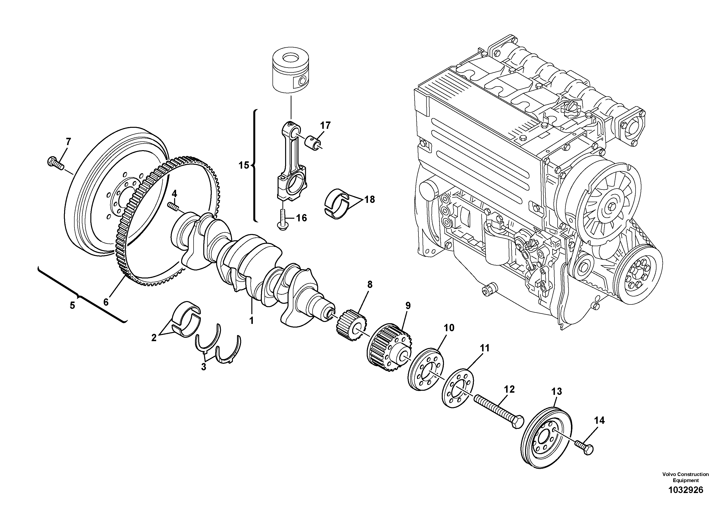 Схема запчастей Volvo L30B - 90862 Коленчатый вал (коленвал) L30B TYPE 182, 183, 185 SER NO 3000 -
