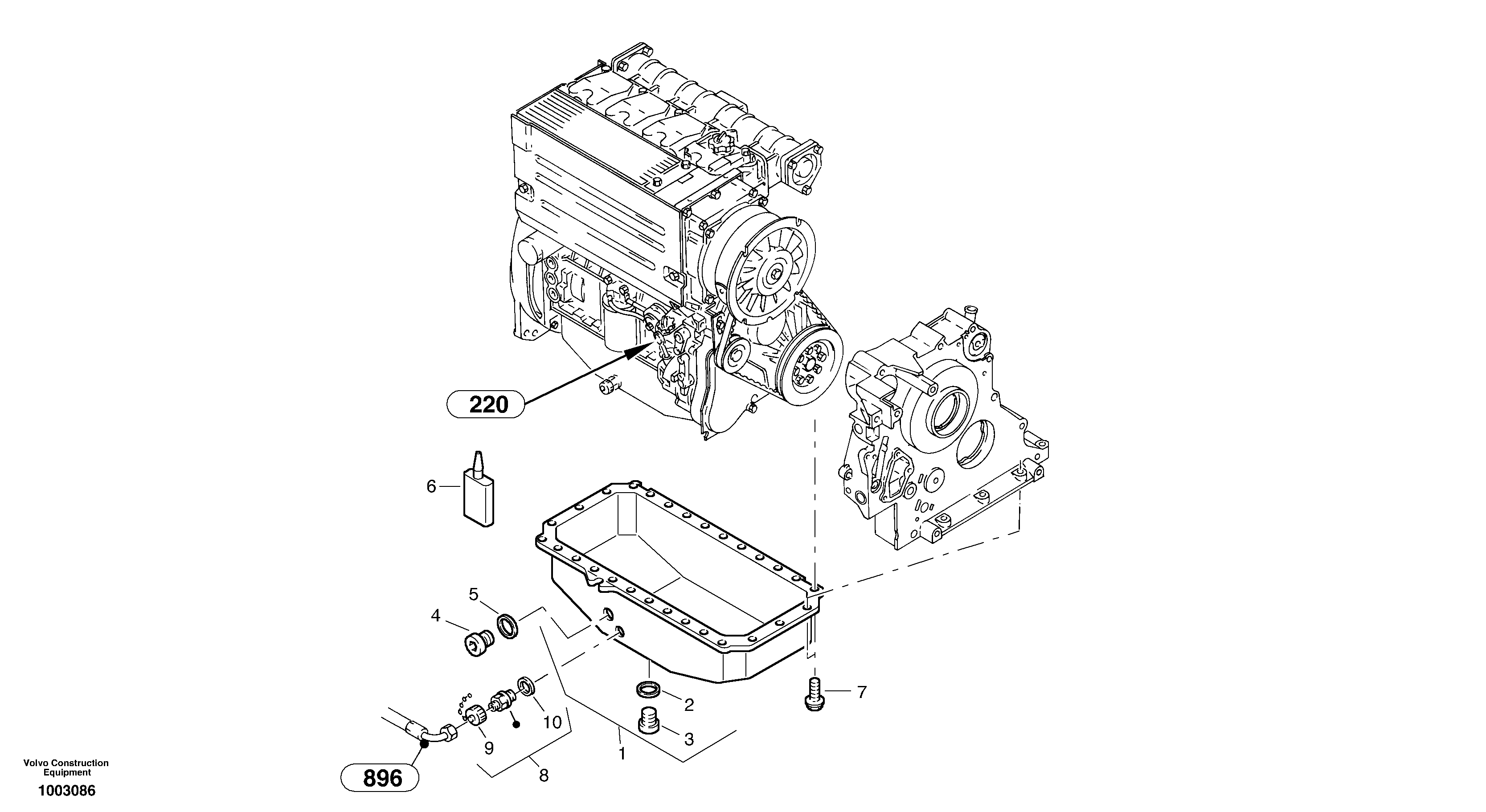 Схема запчастей Volvo L30B - 46821 Oil sump L30B TYPE 182, 183, 185 SER NO 3000 -