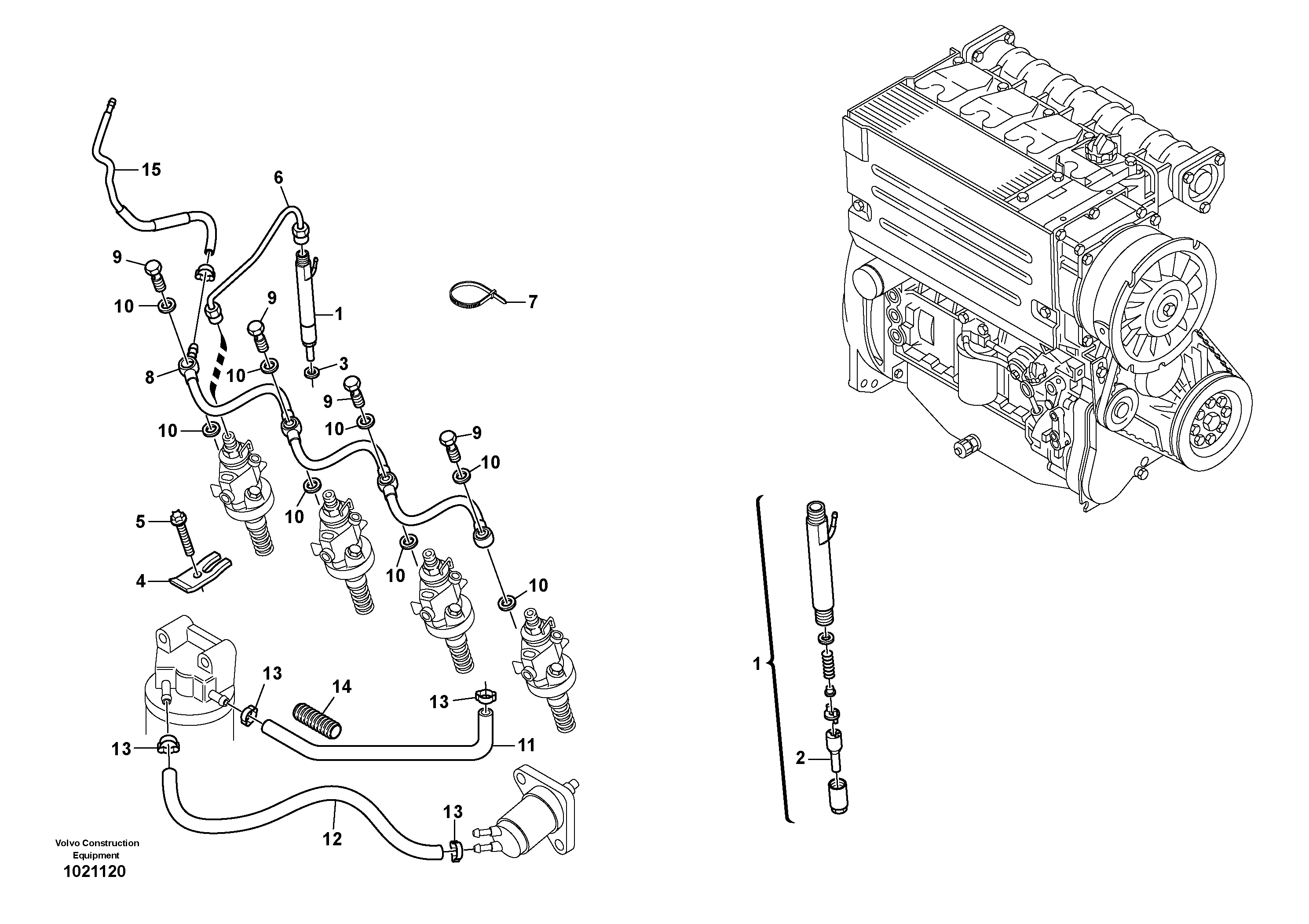 Схема запчастей Volvo L30B - 10005 Injection pipes, Injection valve L30B TYPE 182, 183, 185 SER NO 3000 -