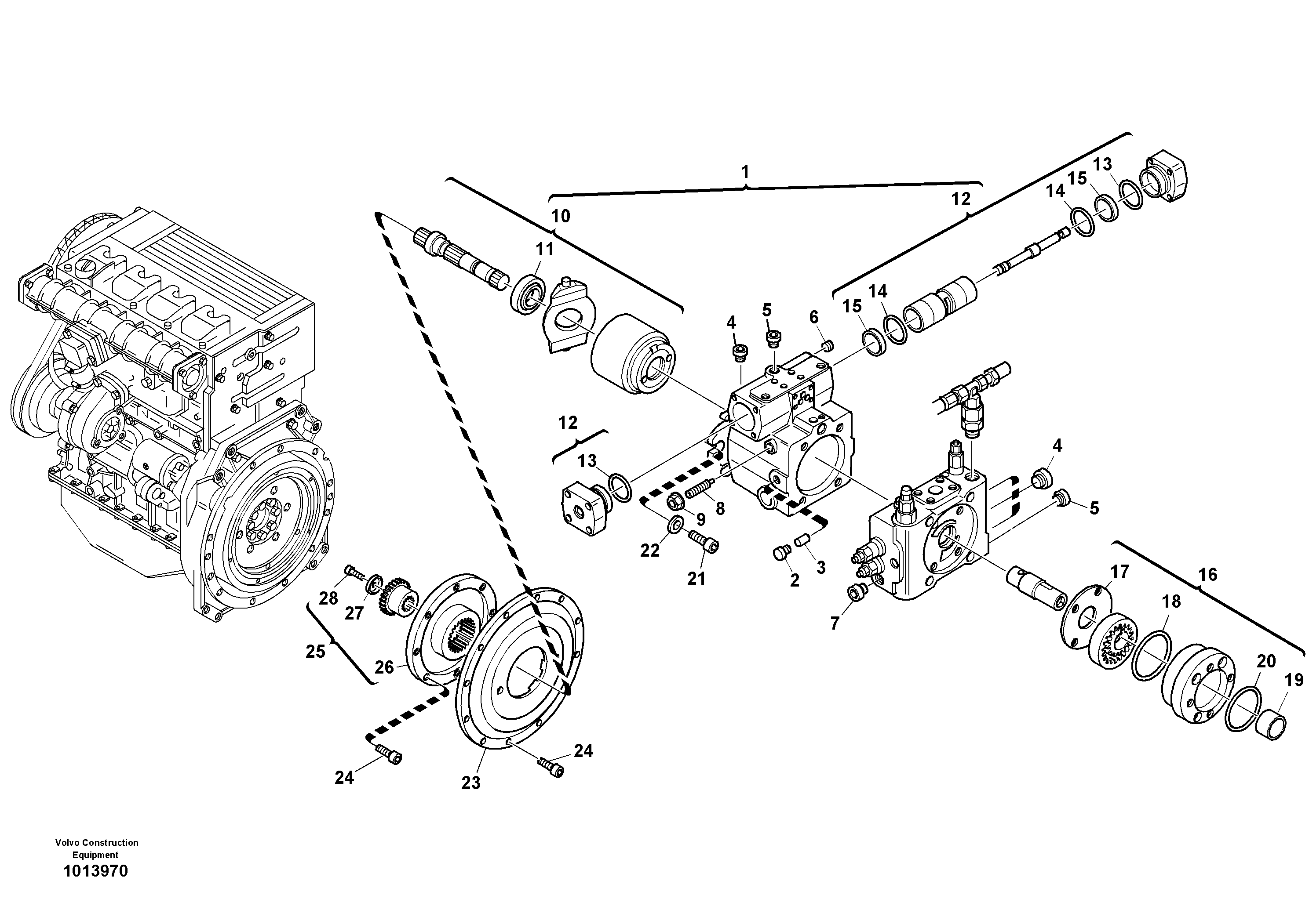 Схема запчастей Volvo L30B - 19001 Variable displacement pump L30B TYPE 182, 183, 185 SER NO 3000 -