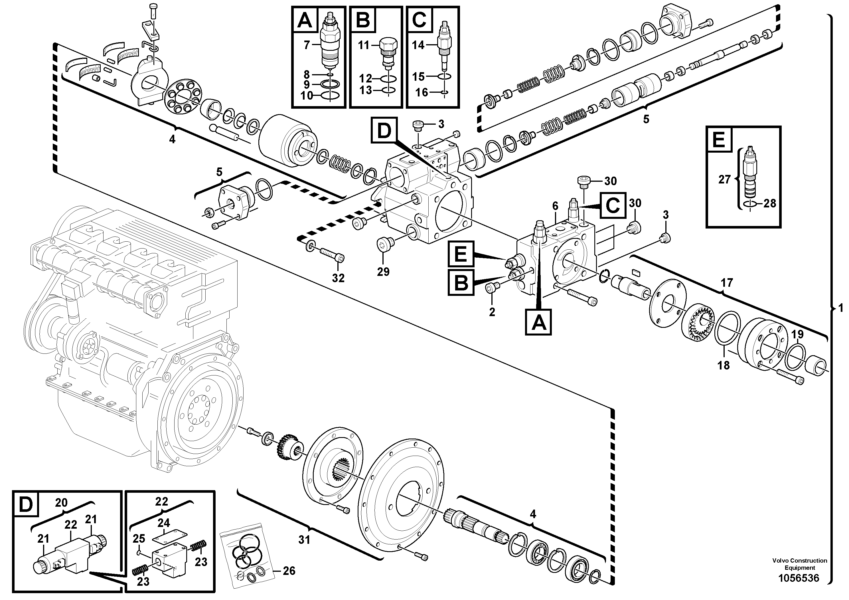Схема запчастей Volvo L30B - 94572 Variable displacement pump L30B TYPE 182, 183, 185 SER NO 3000 -