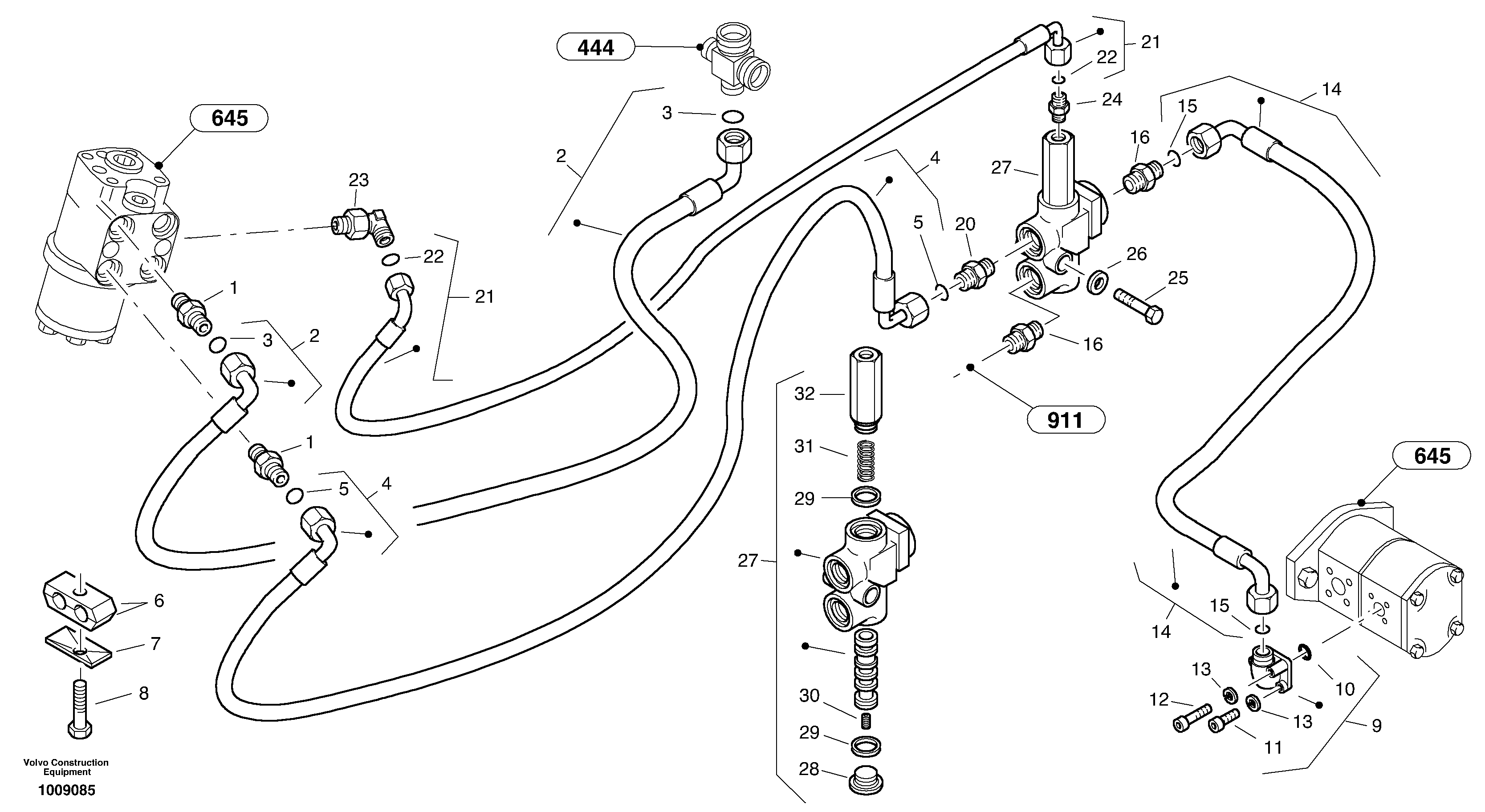 Схема запчастей Volvo L30B - 19803 Steering-hydraulic equipment - rear vehicle L30B TYPE 182, 183, 185 SER NO 3000 -