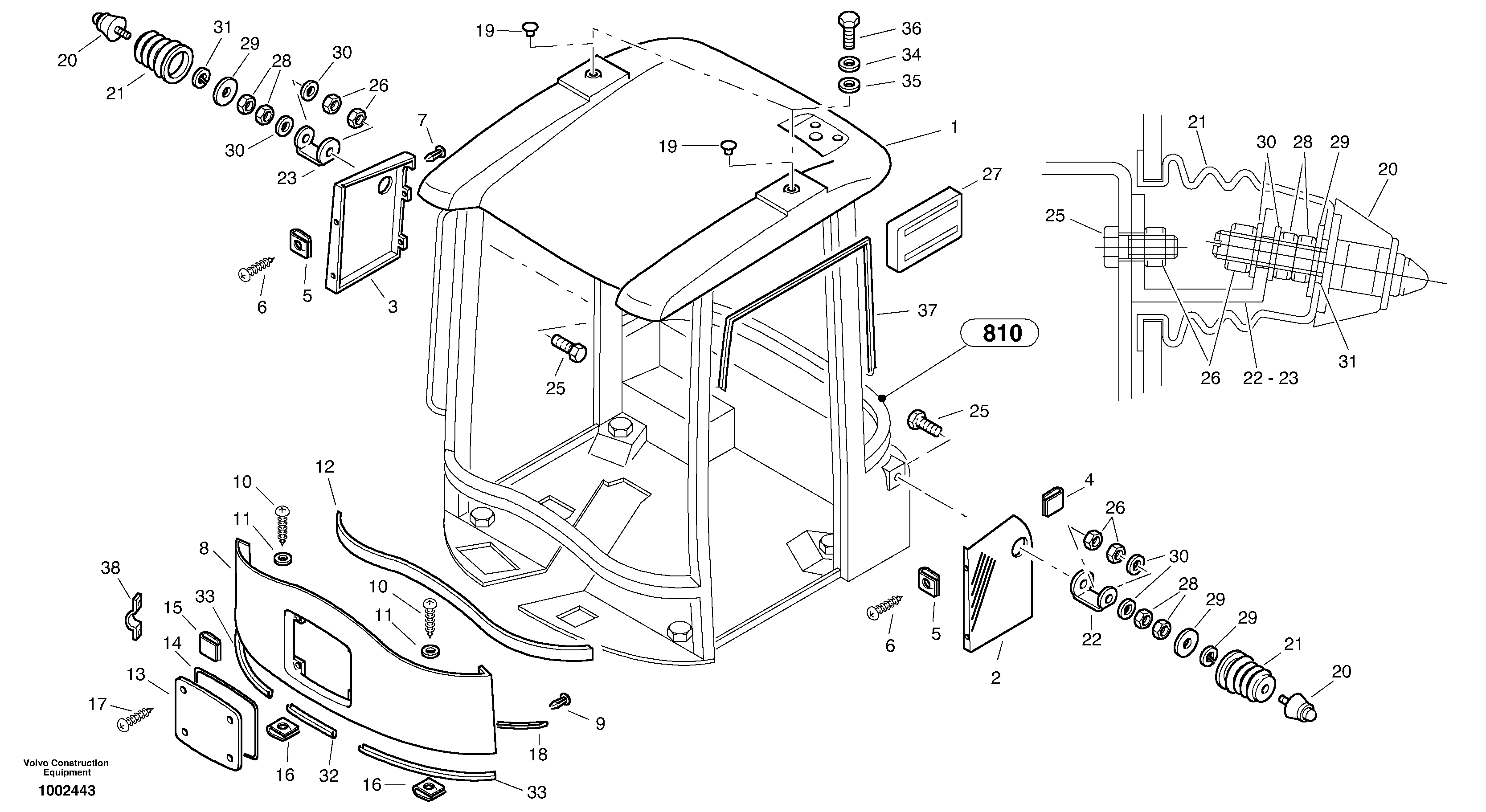 Схема запчастей Volvo L30B - 13649 Drivers cabin L30B TYPE 182, 183, 185 SER NO 3000 -