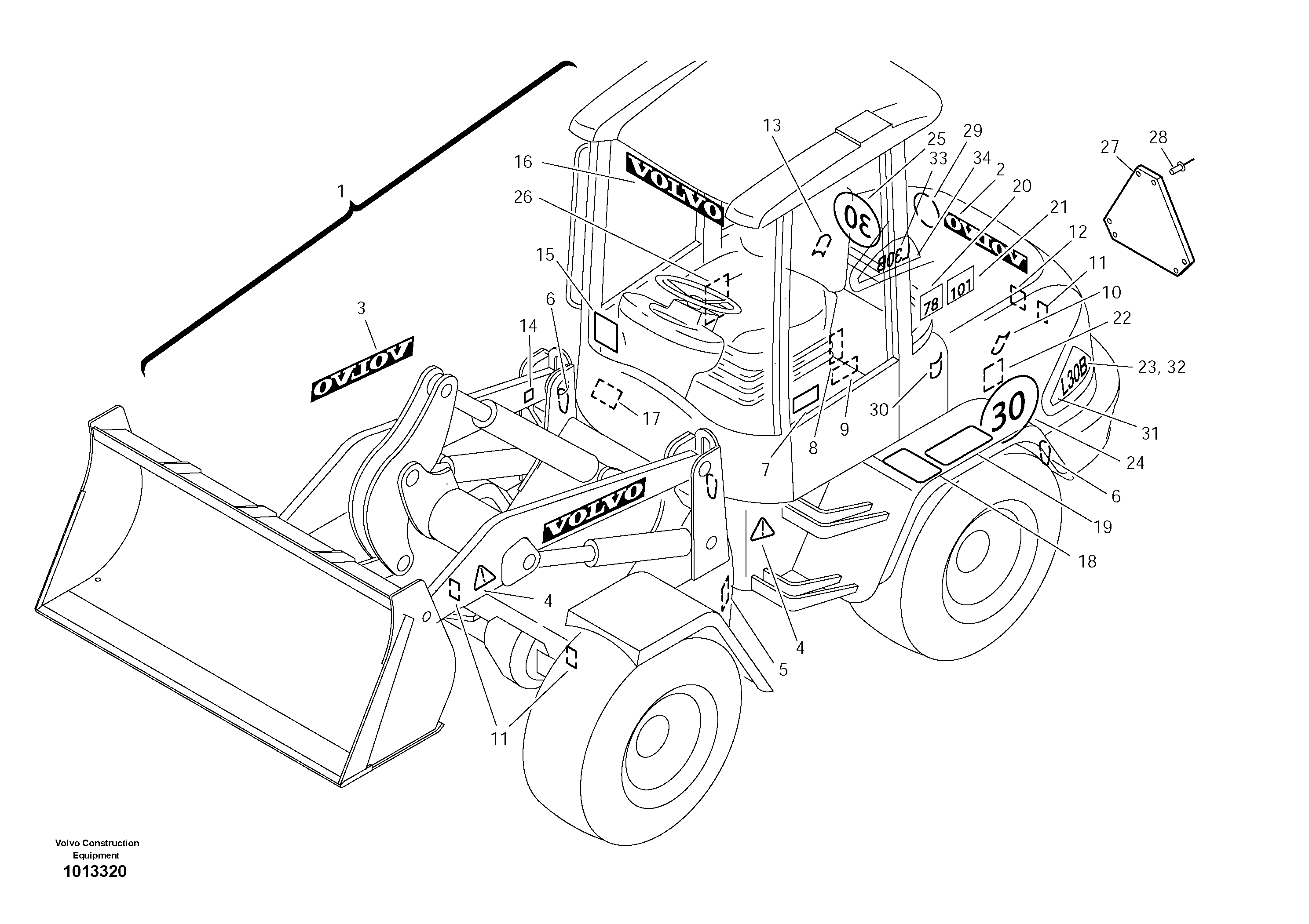 Схема запчастей Volvo L30B - 36035 Plates L30B TYPE 182, 183, 185 SER NO 3000 -