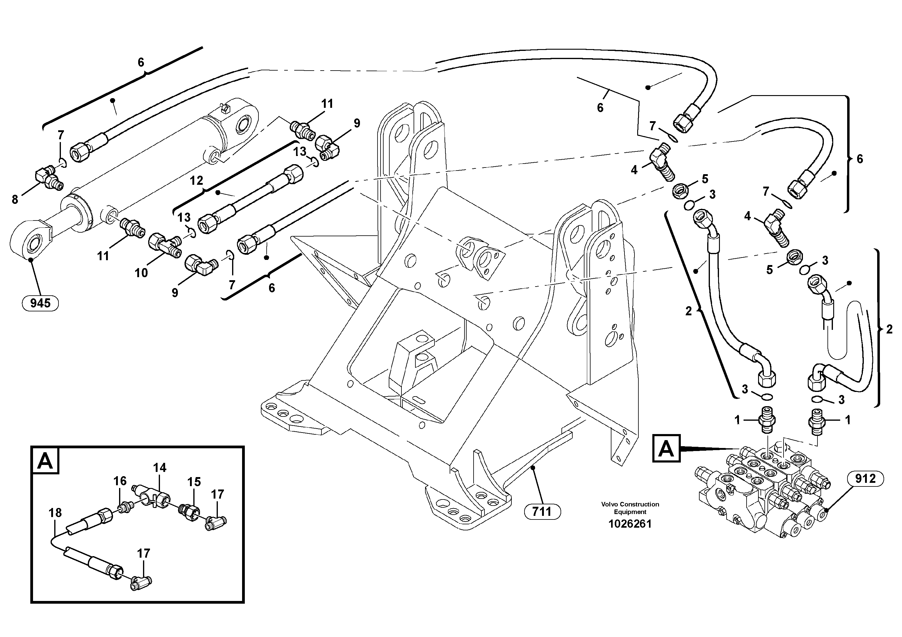 Схема запчастей Volvo L35B - 4143 Hydraulic lines - tilt hydraulic L35B S/N186/187/188/1893000 - 6000