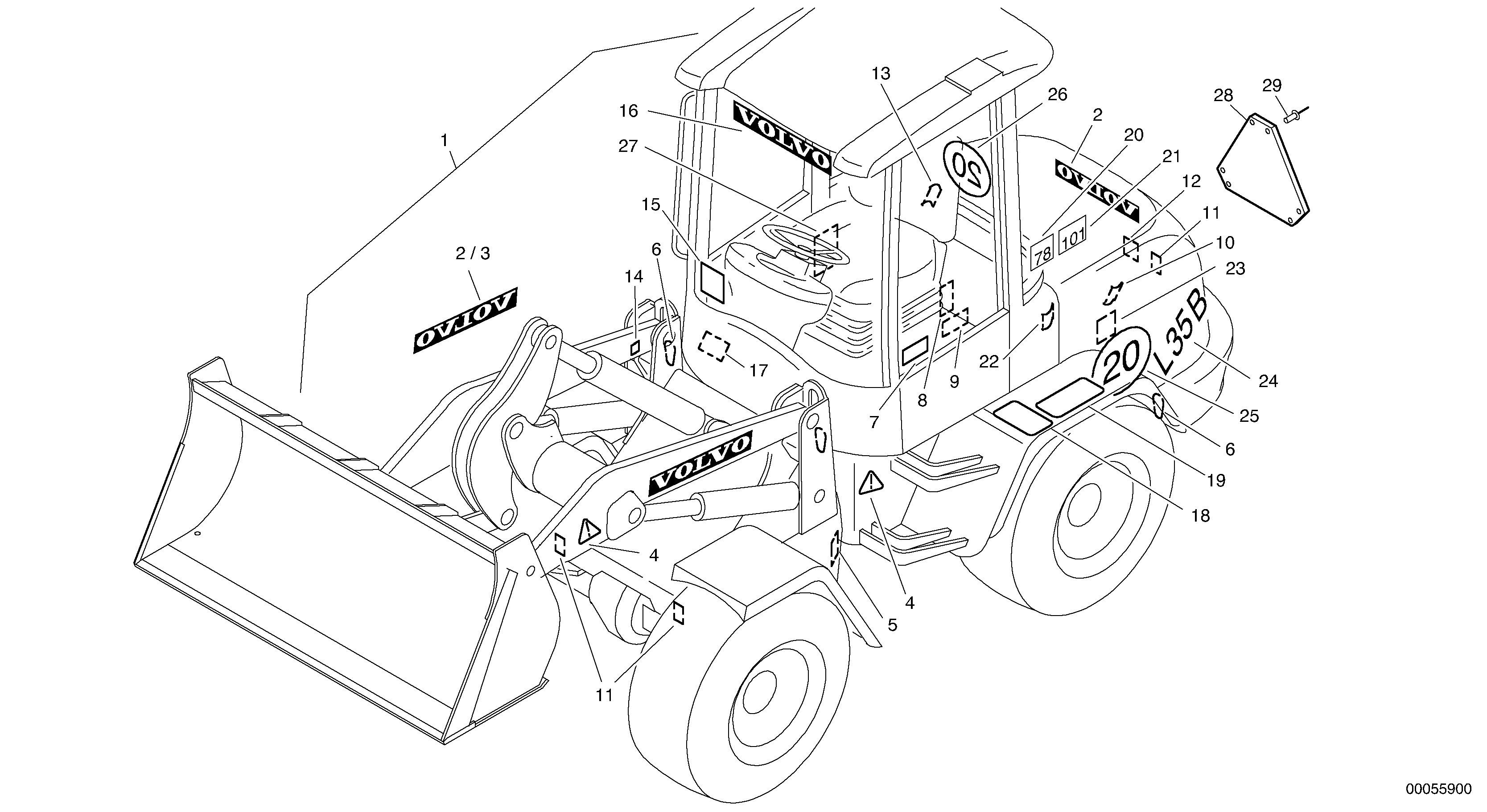Схема запчастей Volvo L35B - 36129 Plates L35B TYPE 186, 187, 188, 189 SER NO - 2999