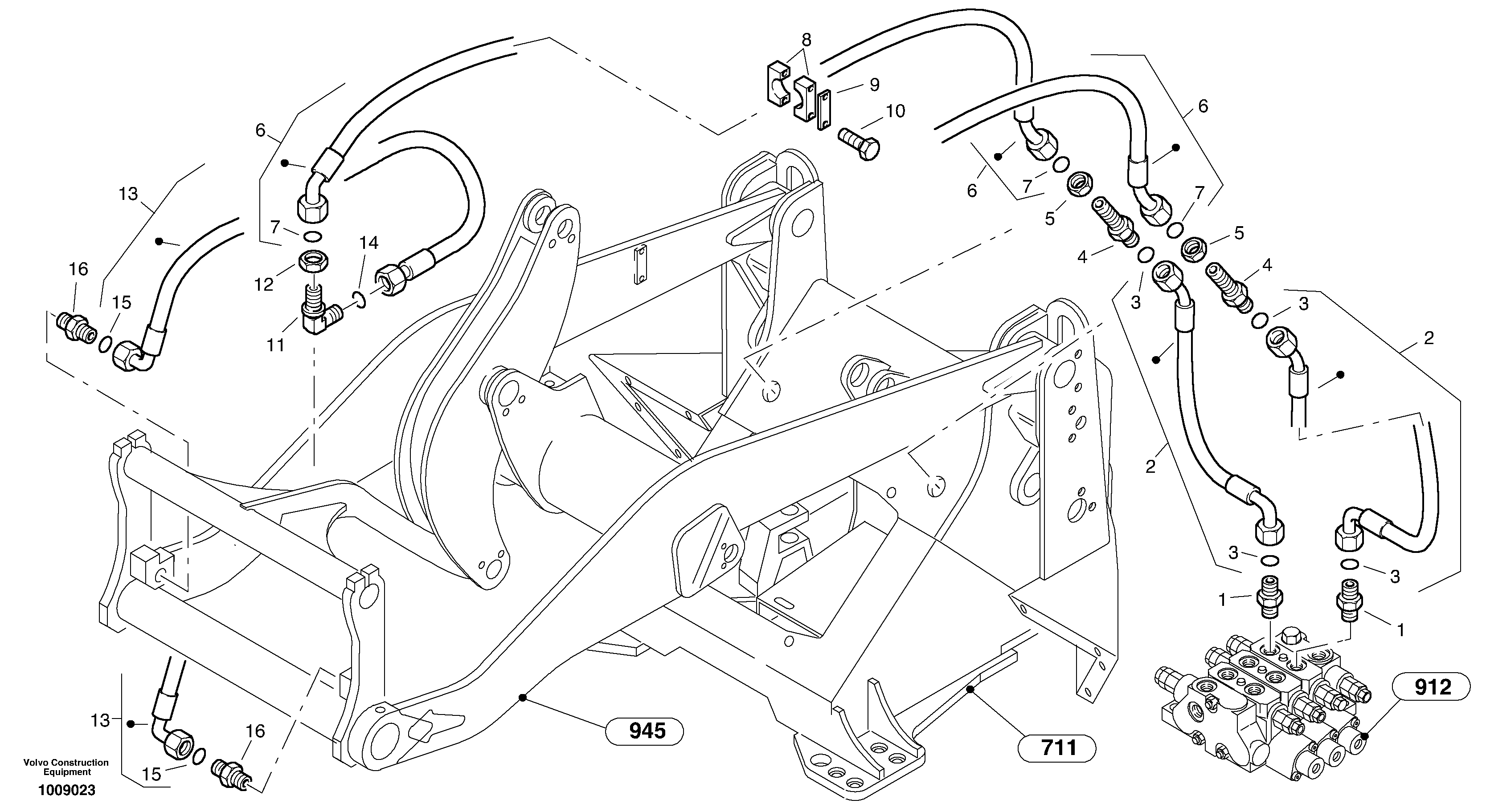 Схема запчастей Volvo L35B - 19718 Lines to attachment mounting plate L35B S/N186/187/188/1893000 - 6000