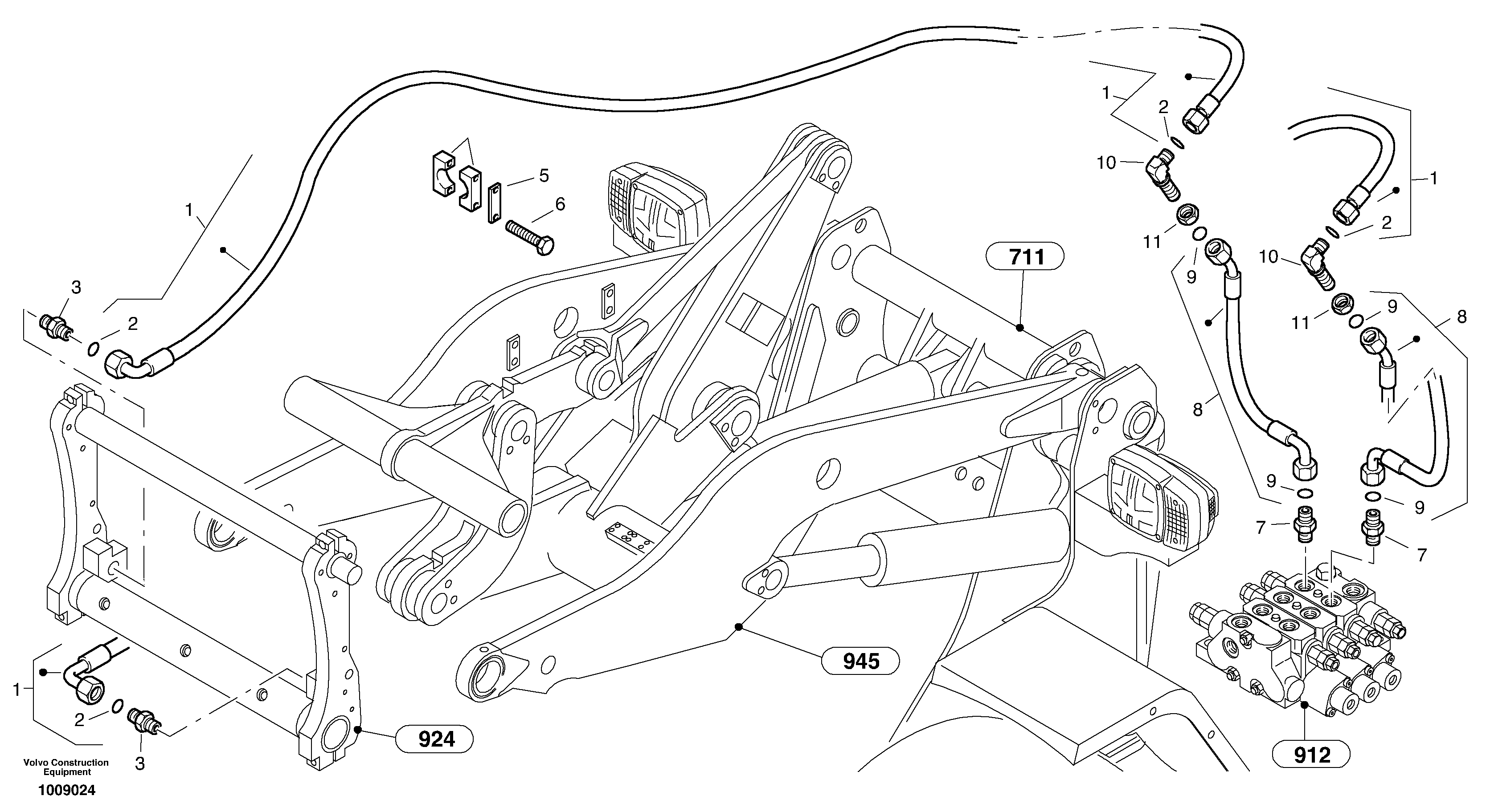 Схема запчастей Volvo L35B - 19721 Lines to attachment mounting plate - TPZ L35B S/N186/187/188/1893000 - 6000