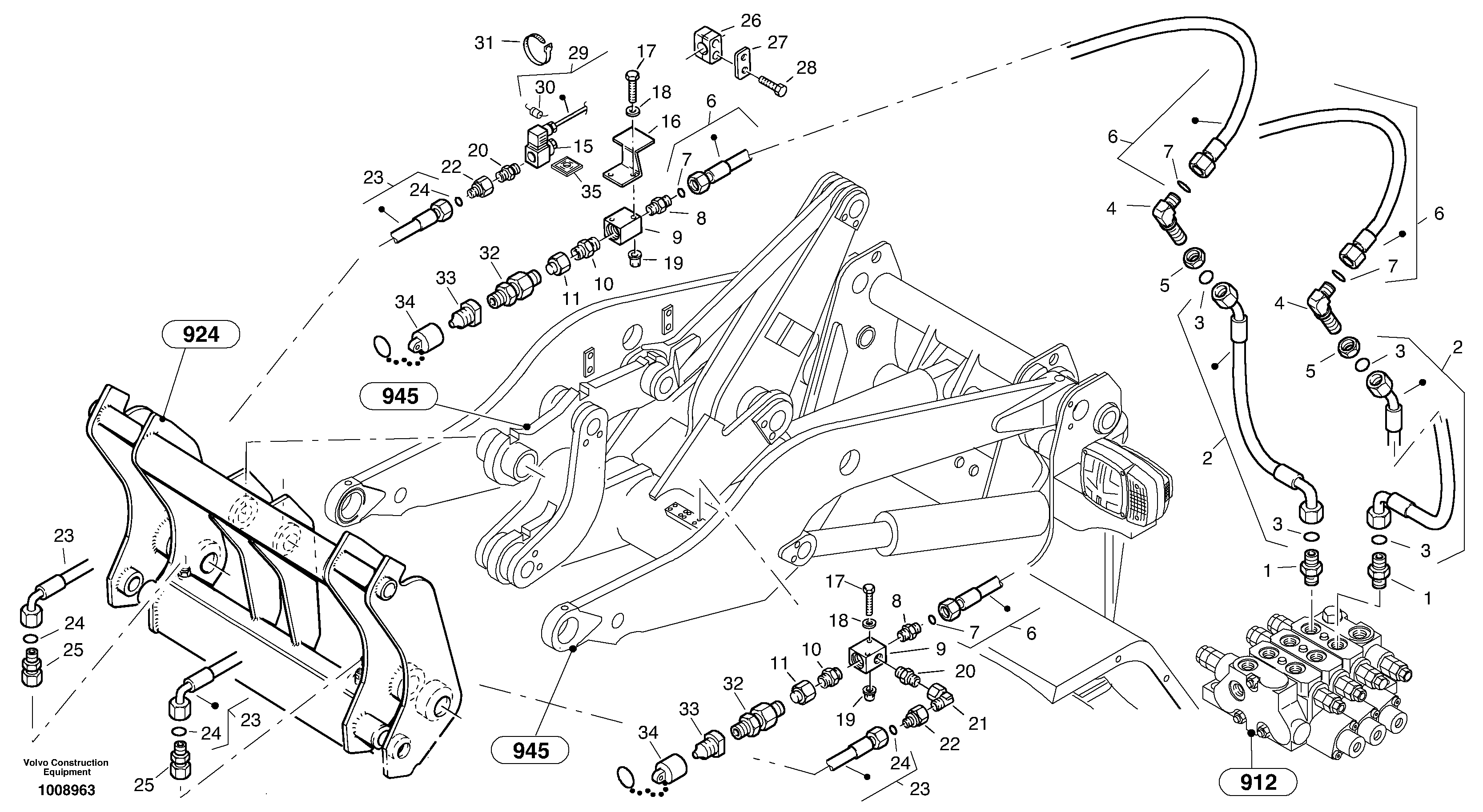 Схема запчастей Volvo L35B - 19735 Lines to attachment mounting plate - TPV L35B S/N186/187/188/1893000 - 6000