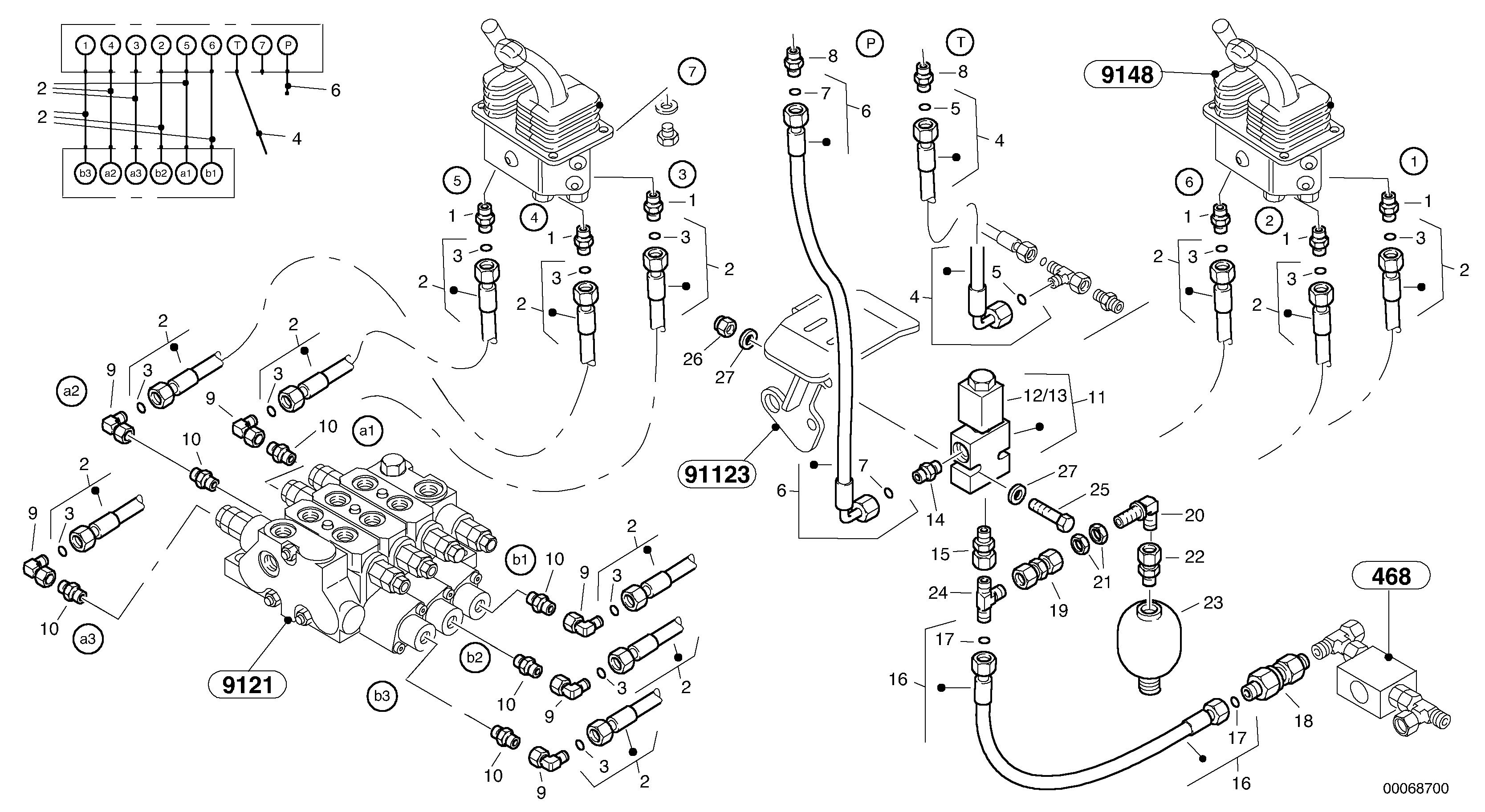Схема запчастей Volvo L35B - 60025 Lines - servo control L35B TYPE 186, 187, 188, 189 SER NO - 2999
