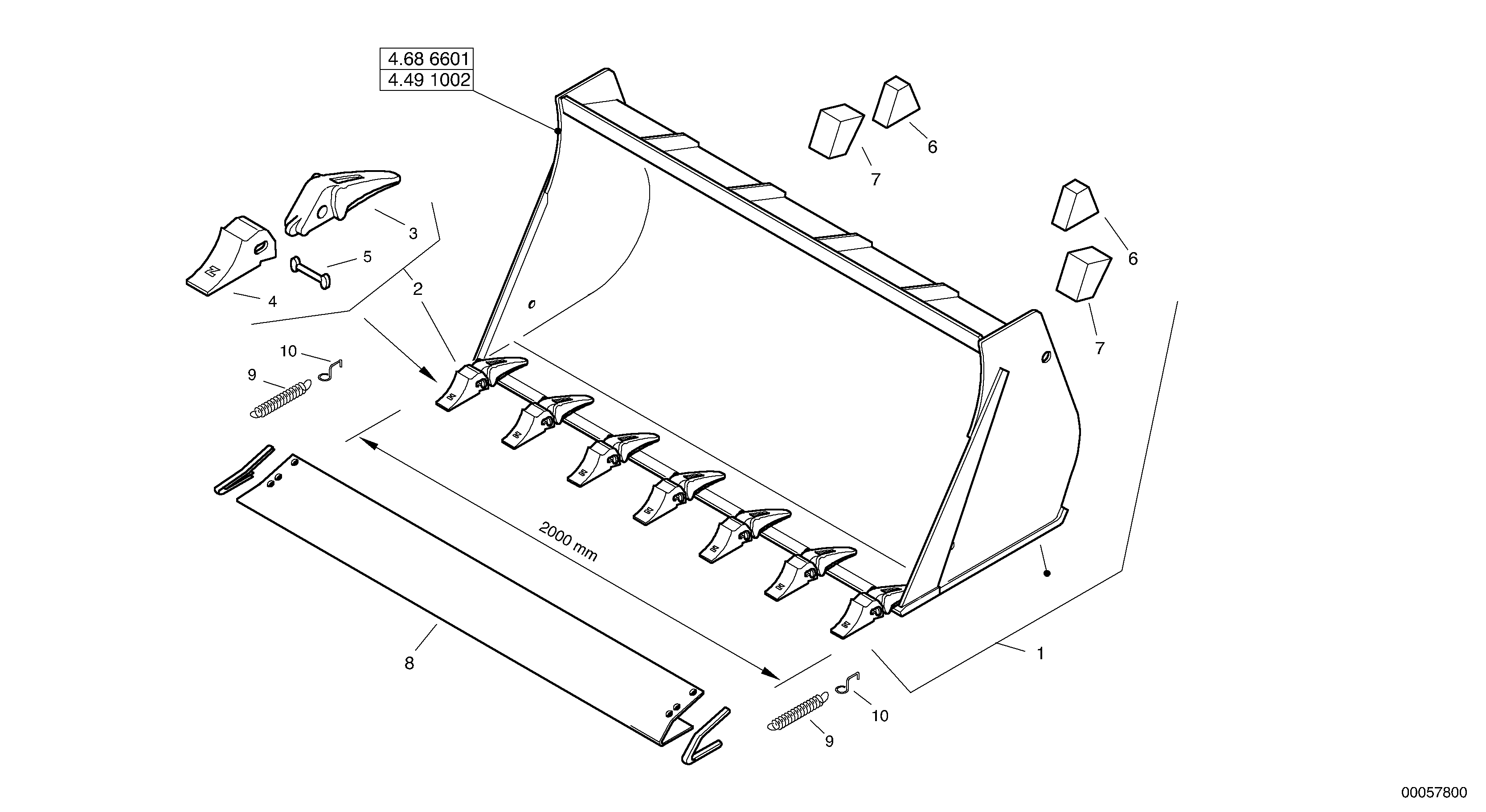 Схема запчастей Volvo L35B - 665 Bucket with teeth - TPZ L35B S/N186/187/188/1893000 - 6000
