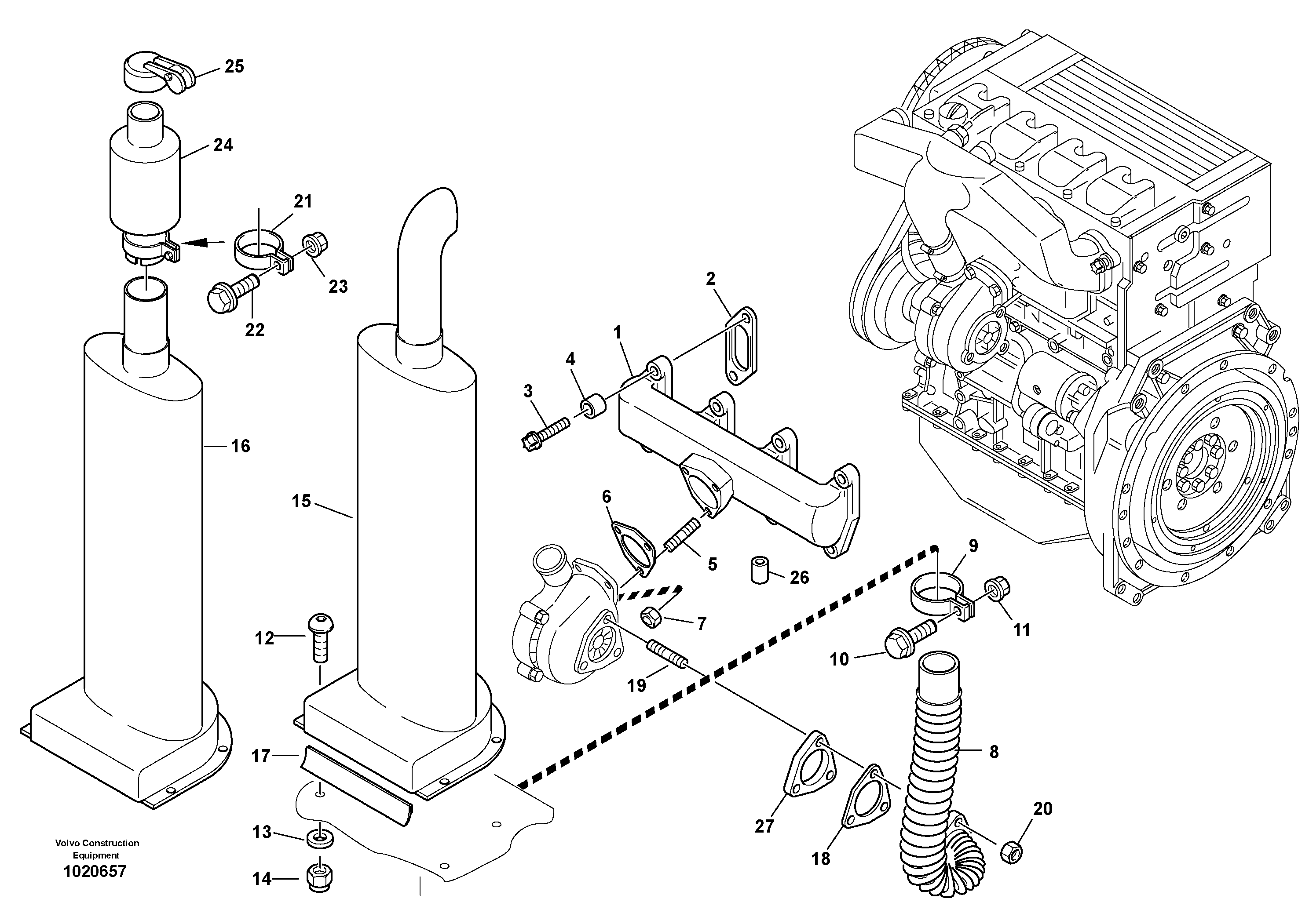 Схема запчастей Volvo L35B - 84967 Выхлопная система L35B S/N186/187/188/1893000 - 6000