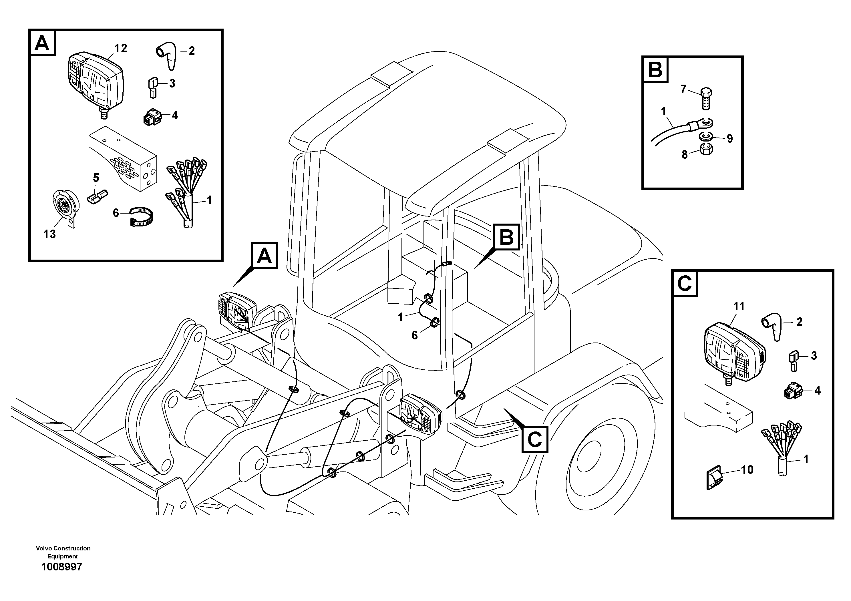 Схема запчастей Volvo L35B - 30801 Cable tree, front L35B S/N186/187/188/1893000 - 6000