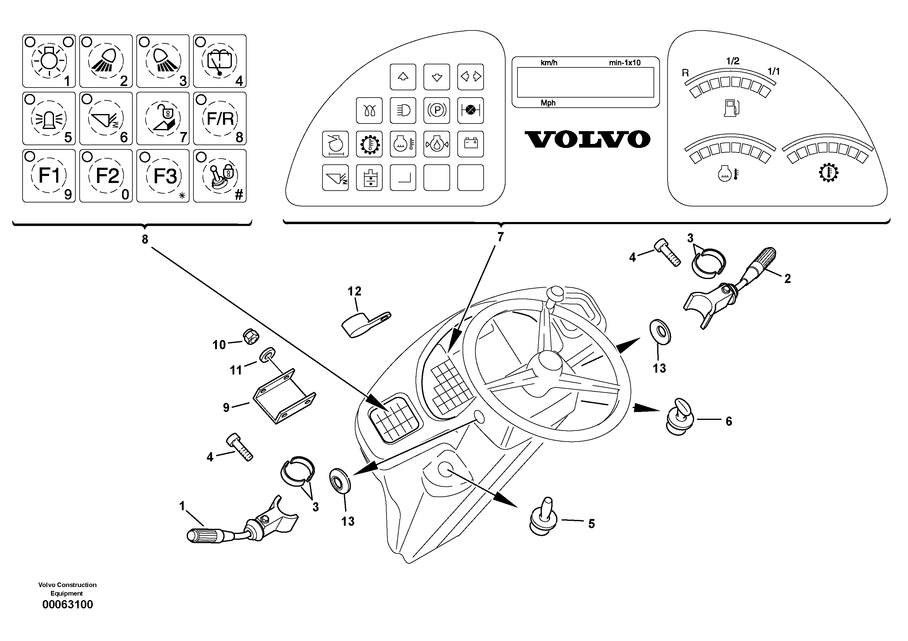 Схема запчастей Volvo L35B - 87068 Instruments panel L35B S/N186/187/188/1893000 - 6000