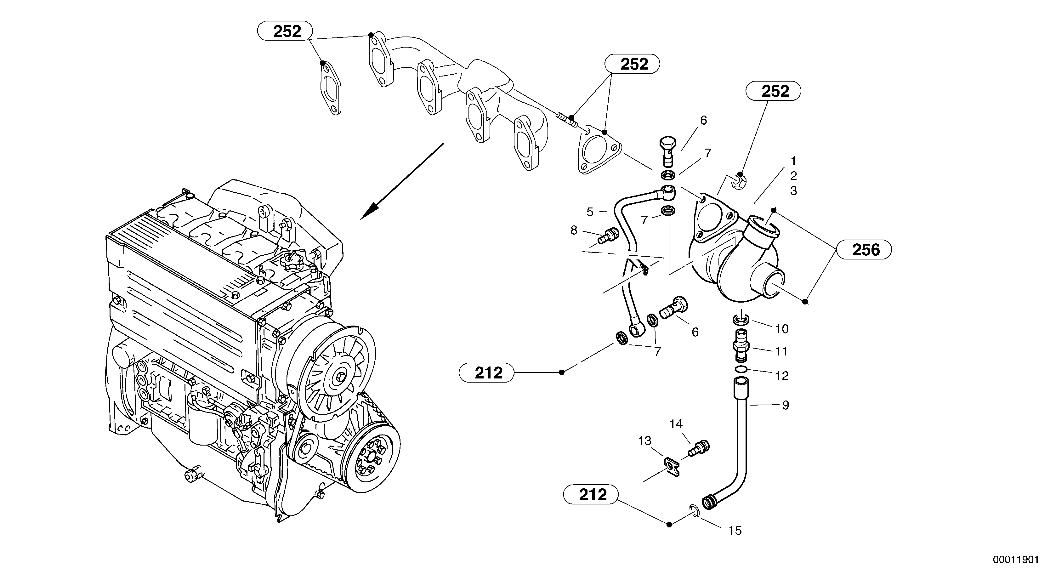 Схема запчастей Volvo L35B - 9475 Exhaust turbo - super charger L35B TYPE 186, 187, 188, 189 SER NO - 2999