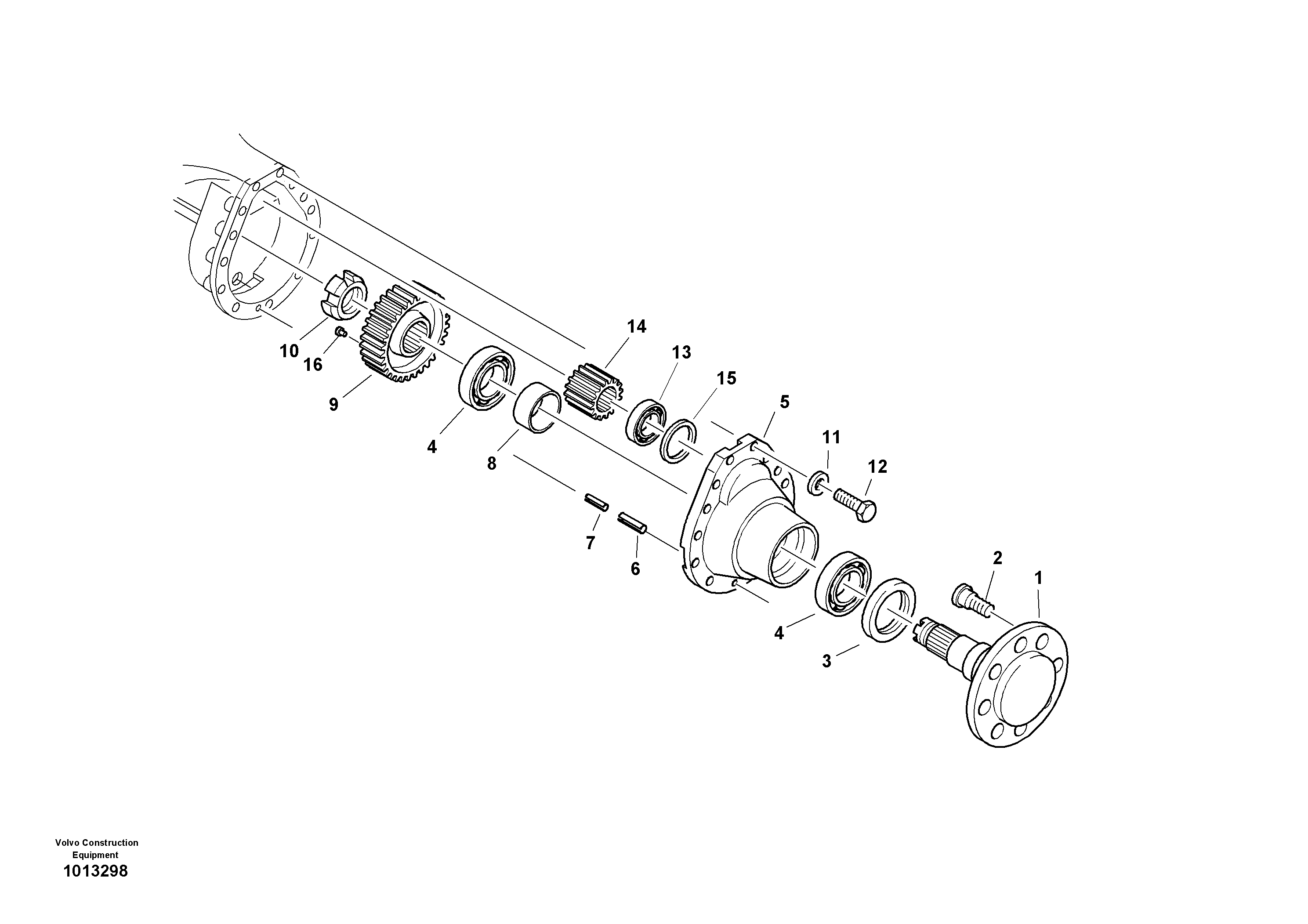 Схема запчастей Volvo L35B - 16038 Final drive - Portal-rear axle L35B S/N186/187/188/1893000 - 6000