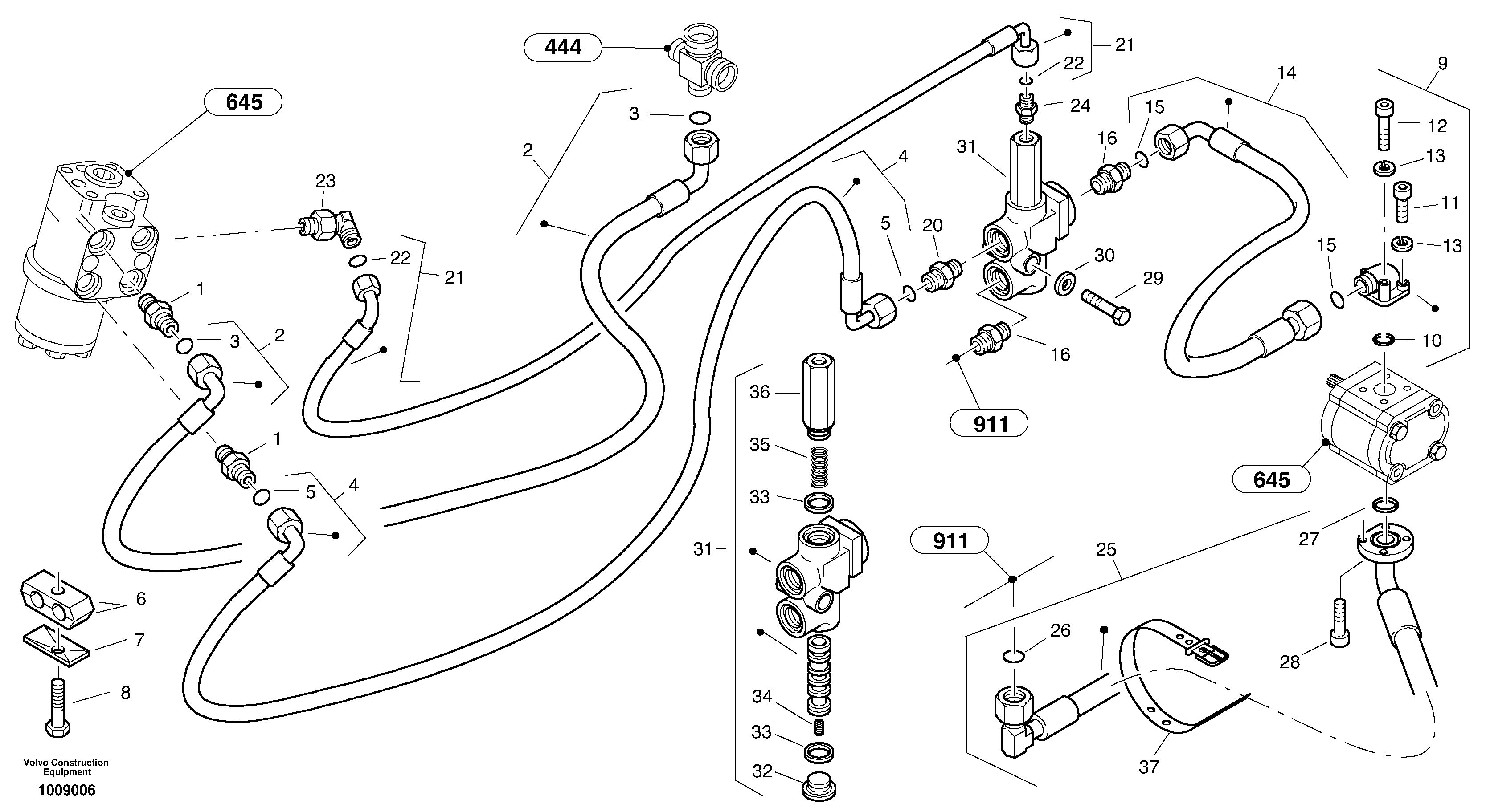 Схема запчастей Volvo L35B - 28312 Steering-hydraulic equipment - rear vehicle L35B S/N186/187/188/1893000 - 6000