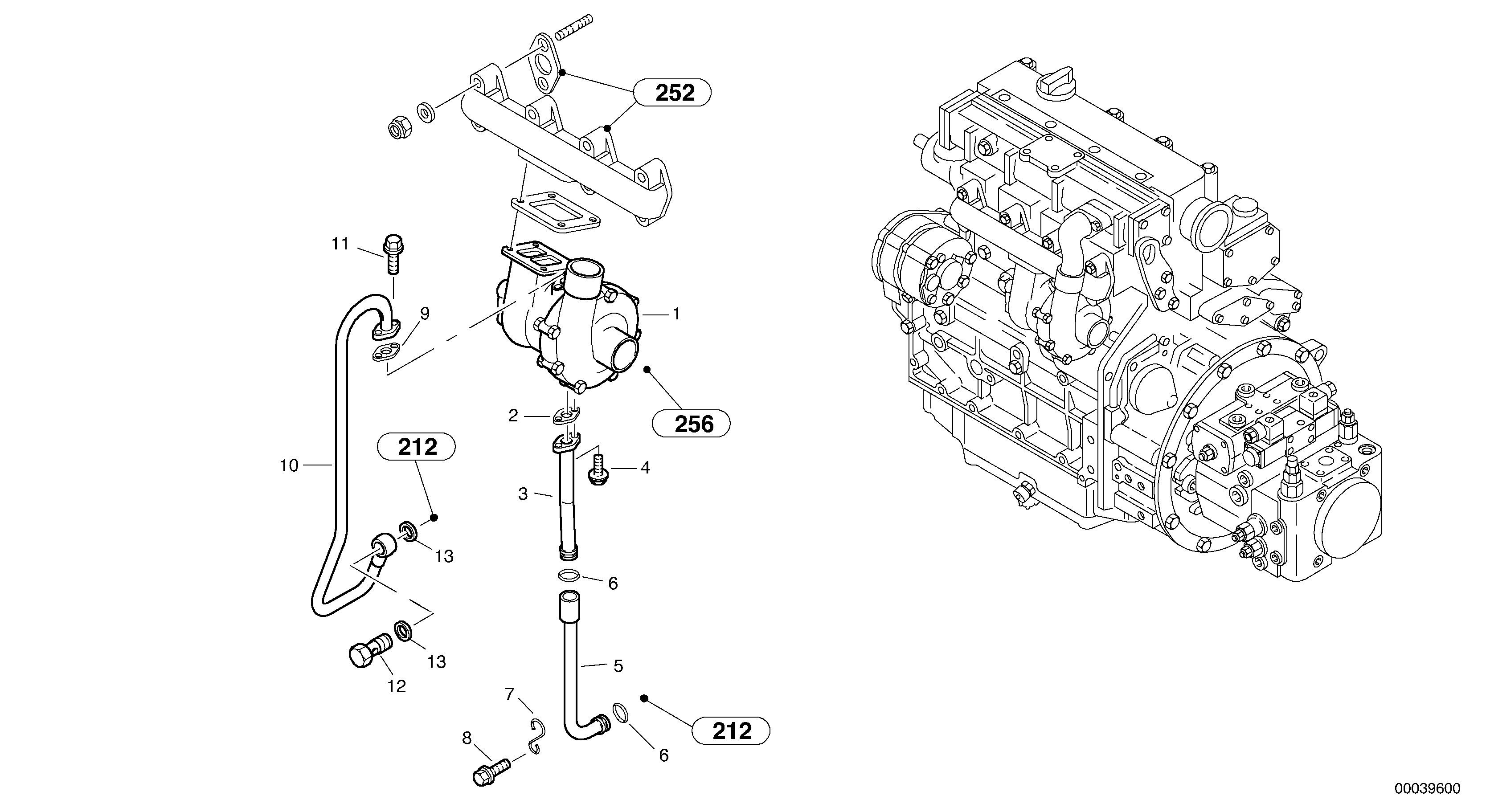 Схема запчастей Volvo L40B - 5460 Exhaust turbo - super charger L40B TYPE 191, 192 SER NO - 1499