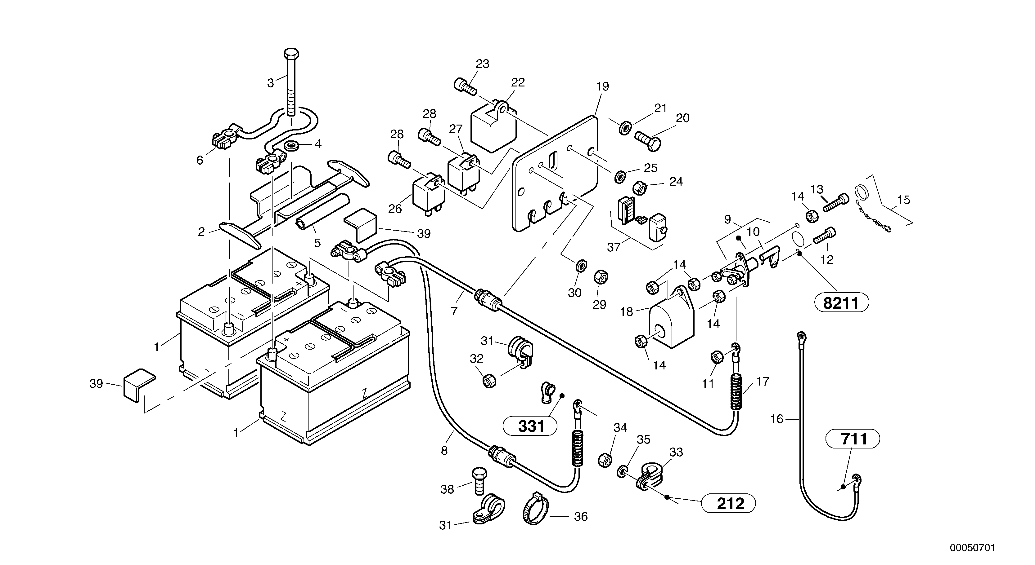 Схема запчастей Volvo L40B - 27599 Battery - Relay-group L40B TYPE 191, 192 SER NO - 1499