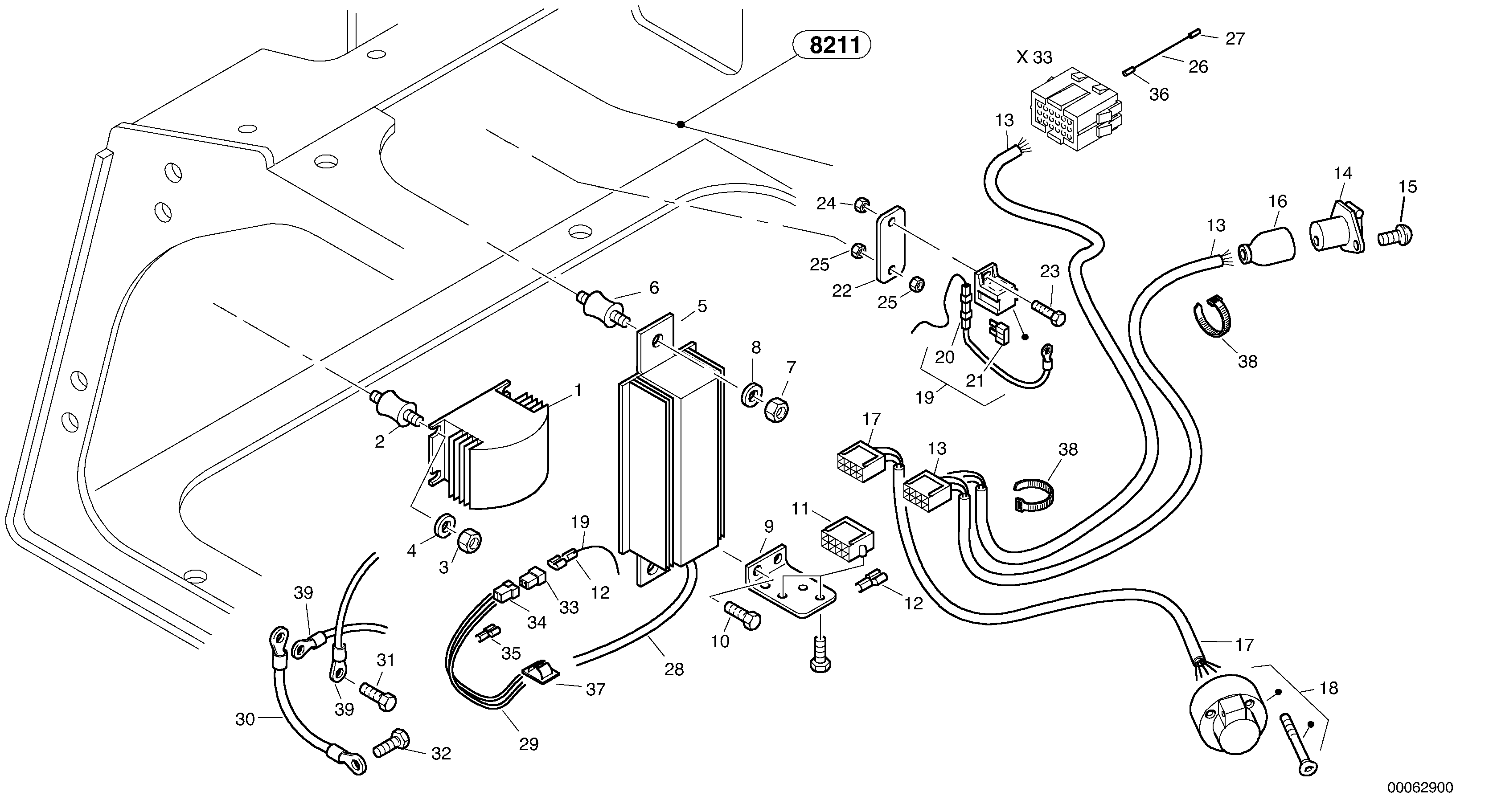 Схема запчастей Volvo L40B - 104416 Wall socket for trailer L40B TYPE 191, 192 SER NO - 1499