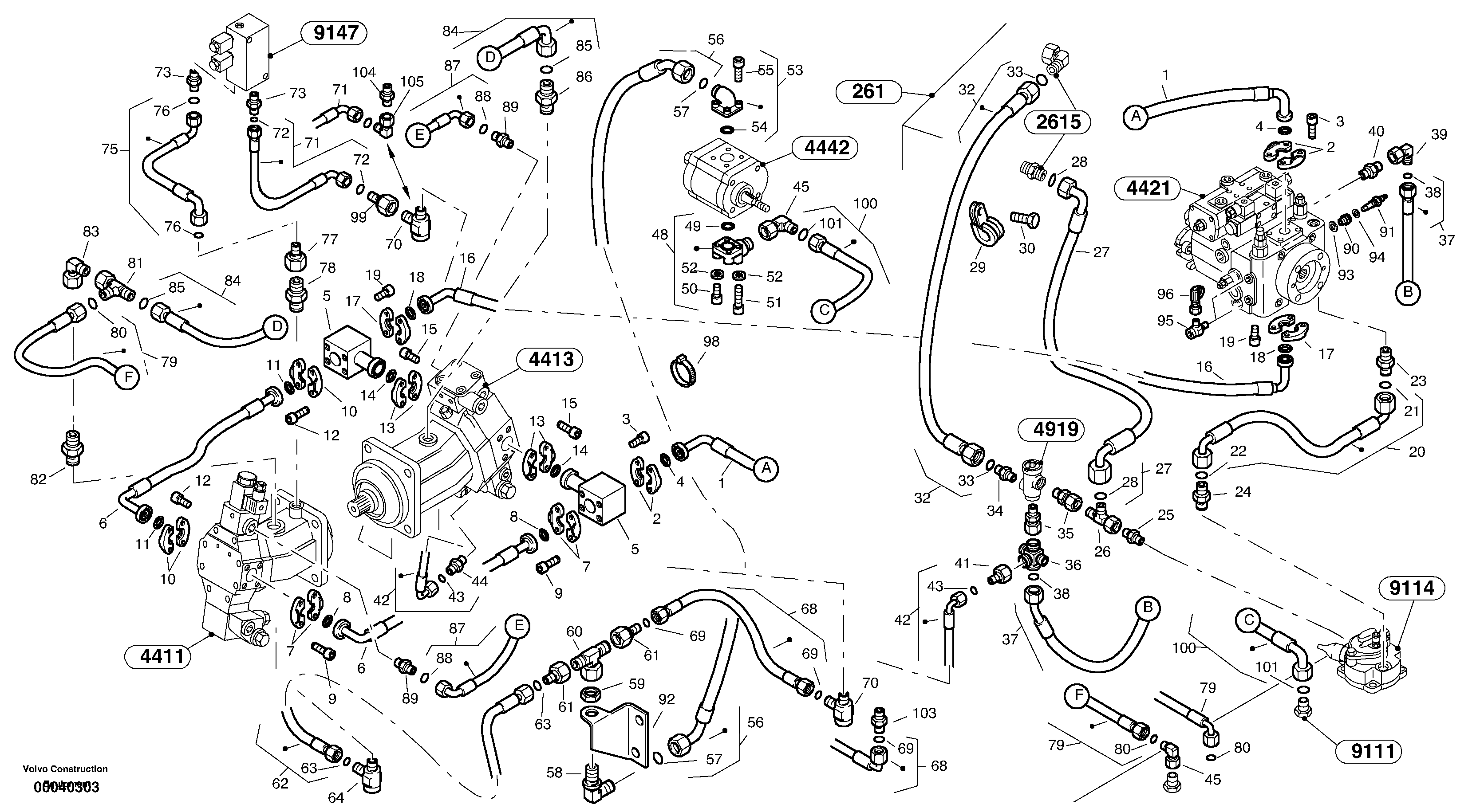 Схема запчастей Volvo L40B - 61031 Lines - hydrostatic drive L40B TYPE 191, 192 SER NO - 1499