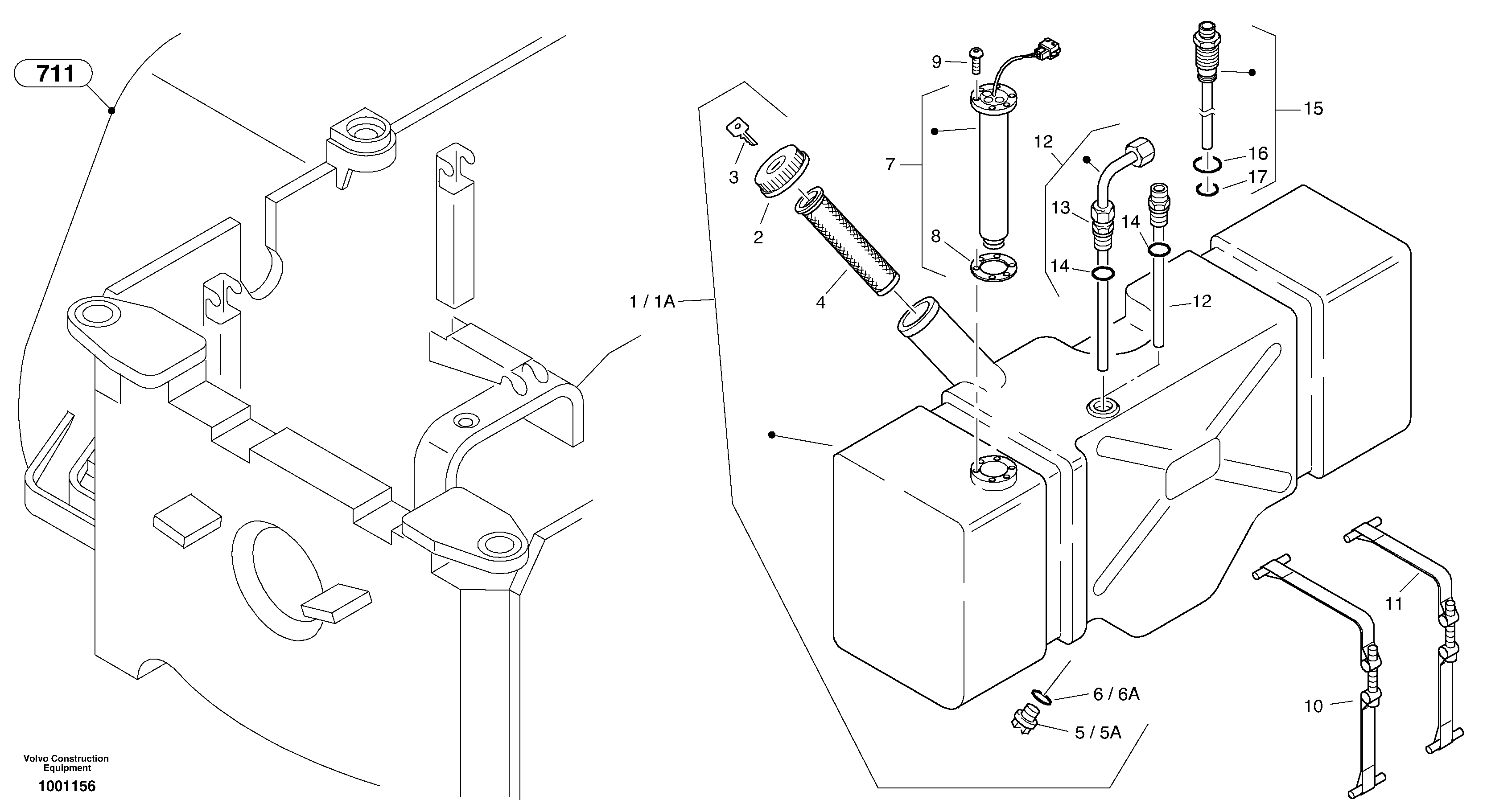 Схема запчастей Volvo L45B - 887 Топливный бак (бензобак) L45B TYPE 194, 195 SER NO - 1499