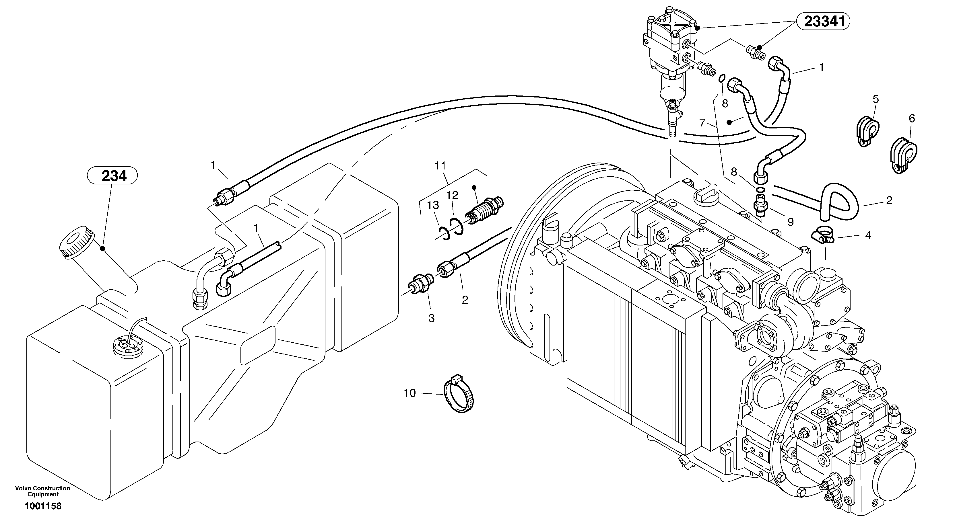 Схема запчастей Volvo L45B - 992 Fuel pipes L45B TYPE 194, 195 SER NO - 1499