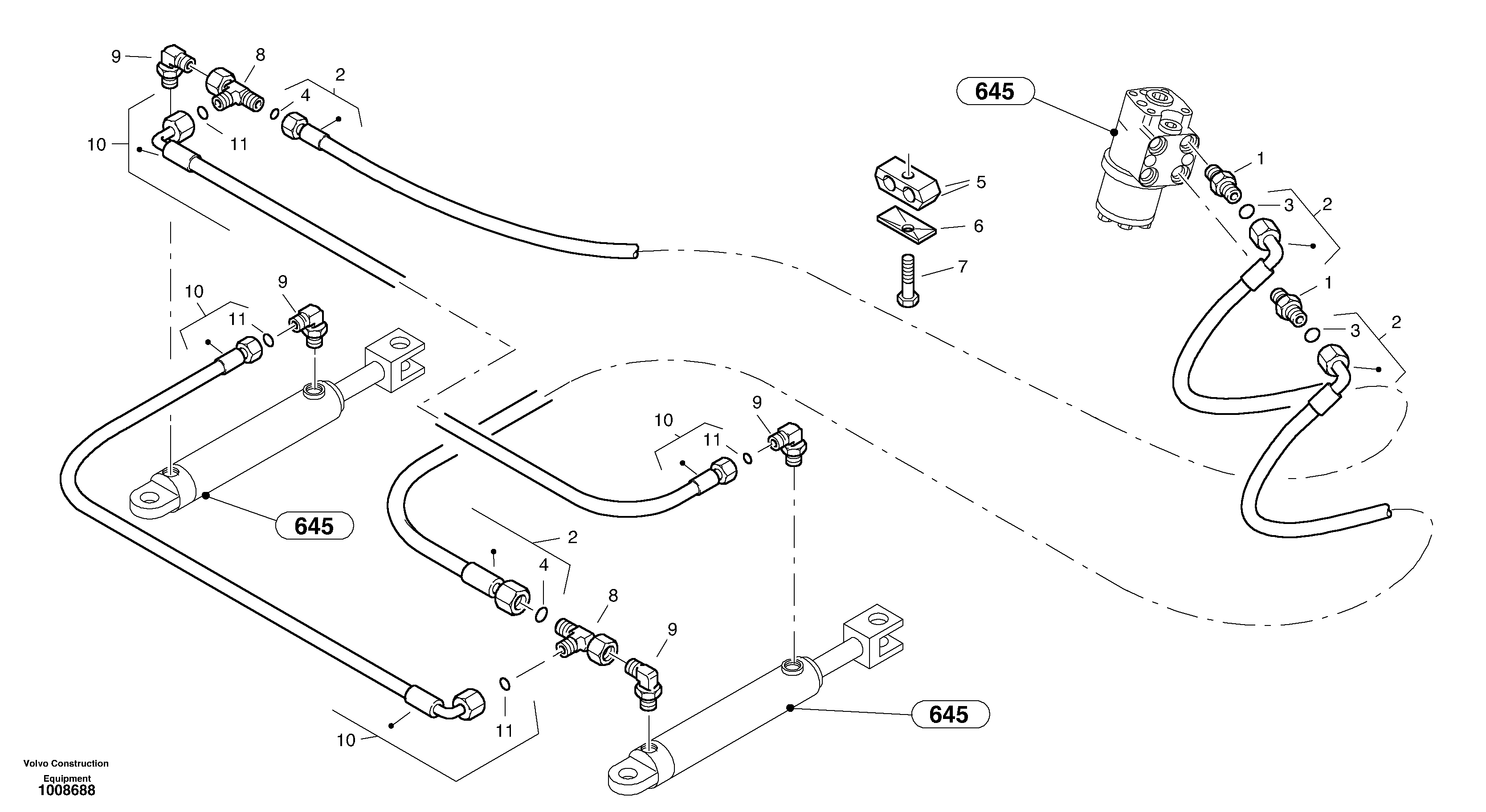 Схема запчастей Volvo L45B - 4167 Steering-hydraulic equipment - front vehicle L45B S/N 1941500 - S/N 1951500 -
