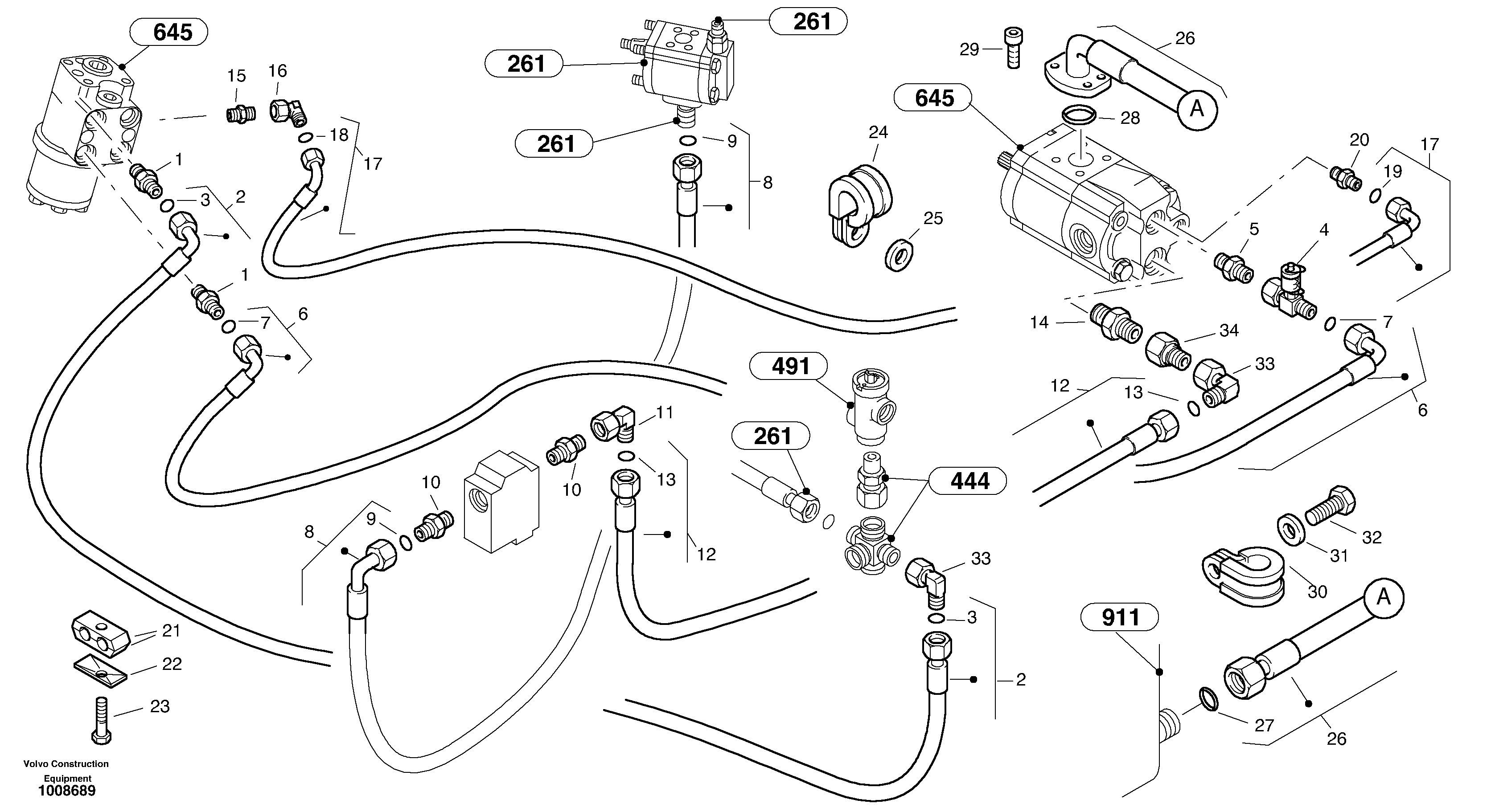 Схема запчастей Volvo L45B - 4168 Steering-hydraulic equipment - rear vehicle L45B S/N 1941500 - S/N 1951500 -