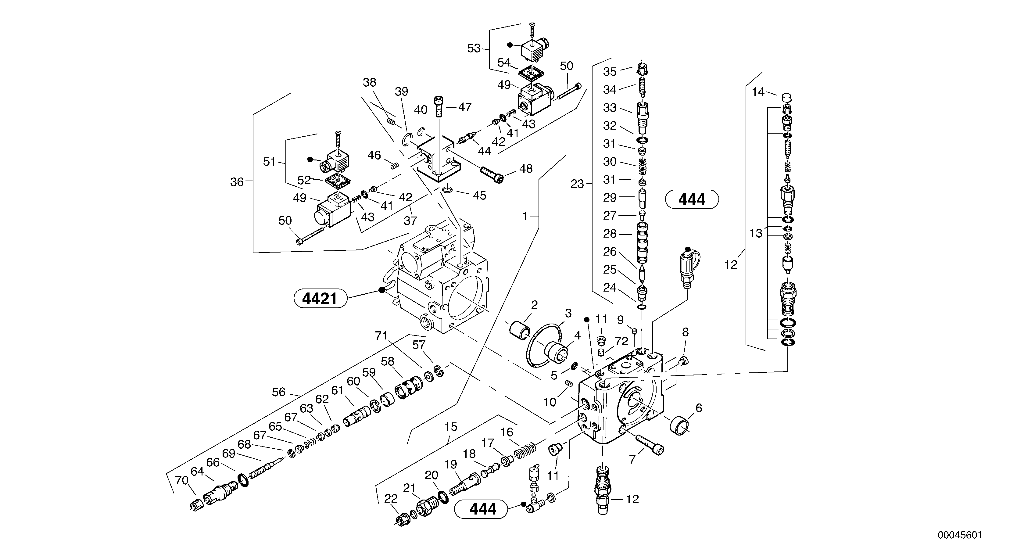 Схема запчастей Volvo L45B - 47417 Valves - Variable displacement pump L45B TYPE 194, 195 SER NO - 1499